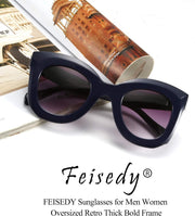 ÉÌƷͼƬ 25 | B083TZVTXV | FEISEDY Retro Oversized Square Horn Sunglasses Semi Cat Eye Butterfly Glass Big Thick Bold Frame B2572