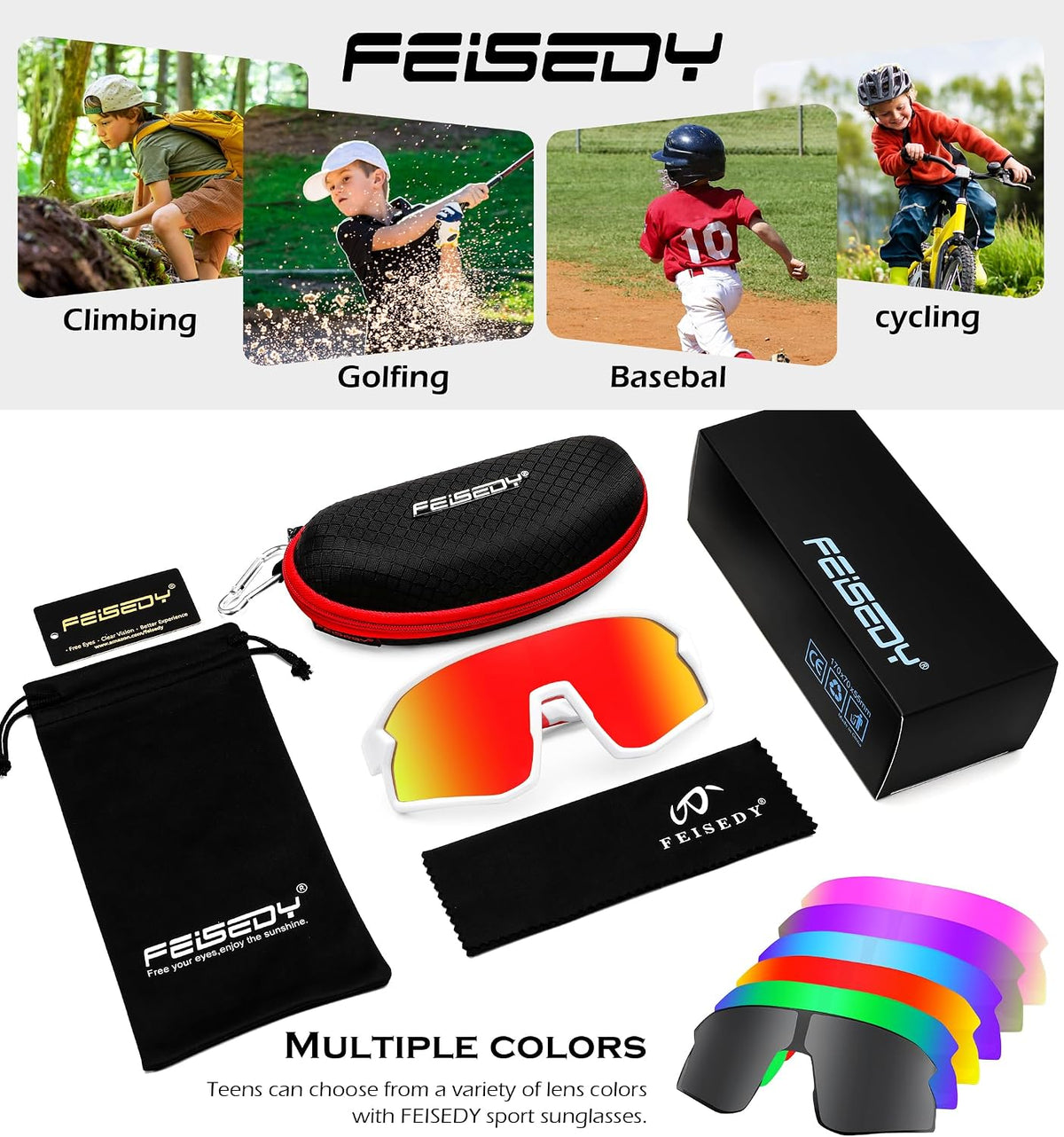 ÉÌƷͼƬ 70 | B0D73JNPNN | FEISEDY Kids Sunglasses Polarized Youth Baseball Sunglasses Sports Cycling Glasses for Boys Girls Age 4-8 B0183