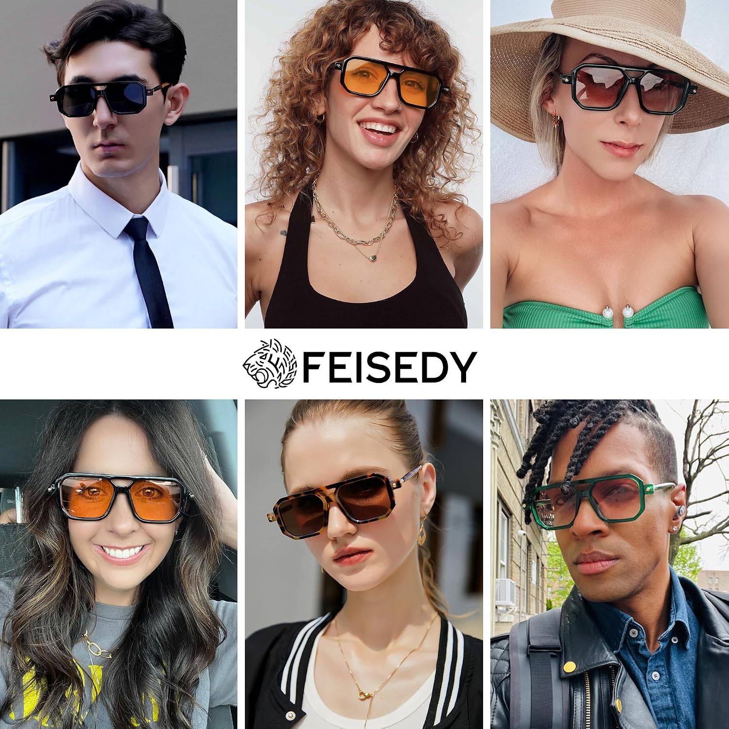 商品图片 40 | B09YTJ4FQZ | FEISEDY Vintage Square 70s Flat Aviator Sunglasses Women Men Classic Retro Stylish Frame UV400 Sunglasses B2622