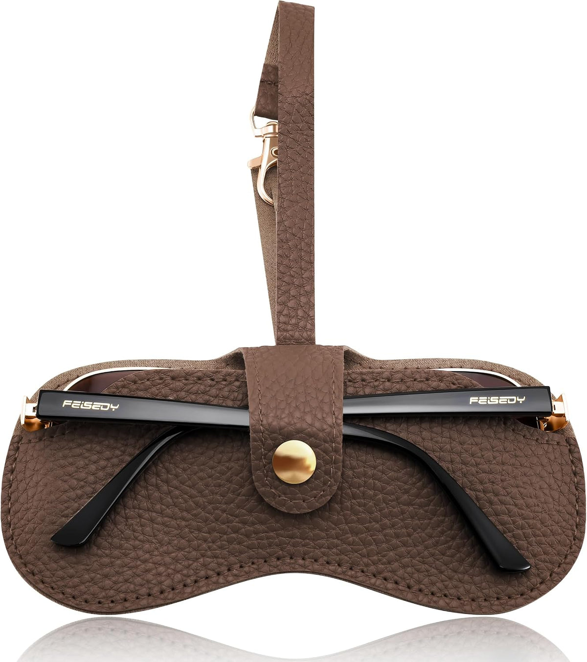 Khaki | B0FH1YVS3X | FEISEDY Soft Leather Sunglass Case-Slim Portable Glasses Holder for Women