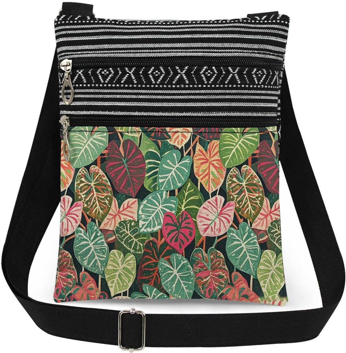 Vibrant Foliage Mix | B0GF88QBL9 | Leaf Pattern Crossbody Handbag with Zipper Colorful Unique Small Crossbody Flower Purse for Women, Creative Phone Hand Bags