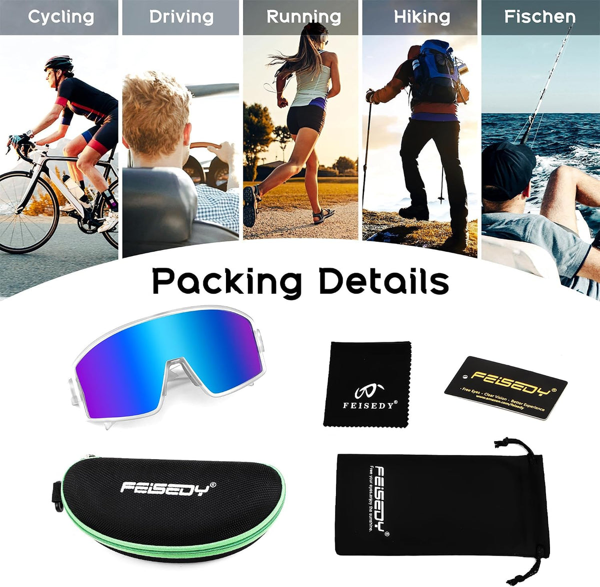 ÉÌƷͼƬ 13 | B0CTT71RHP | FEISEDY Polarized Sports Sunglasses for Men Women Youth Cycling Glasses Baseball Softball Sunglasses B2368