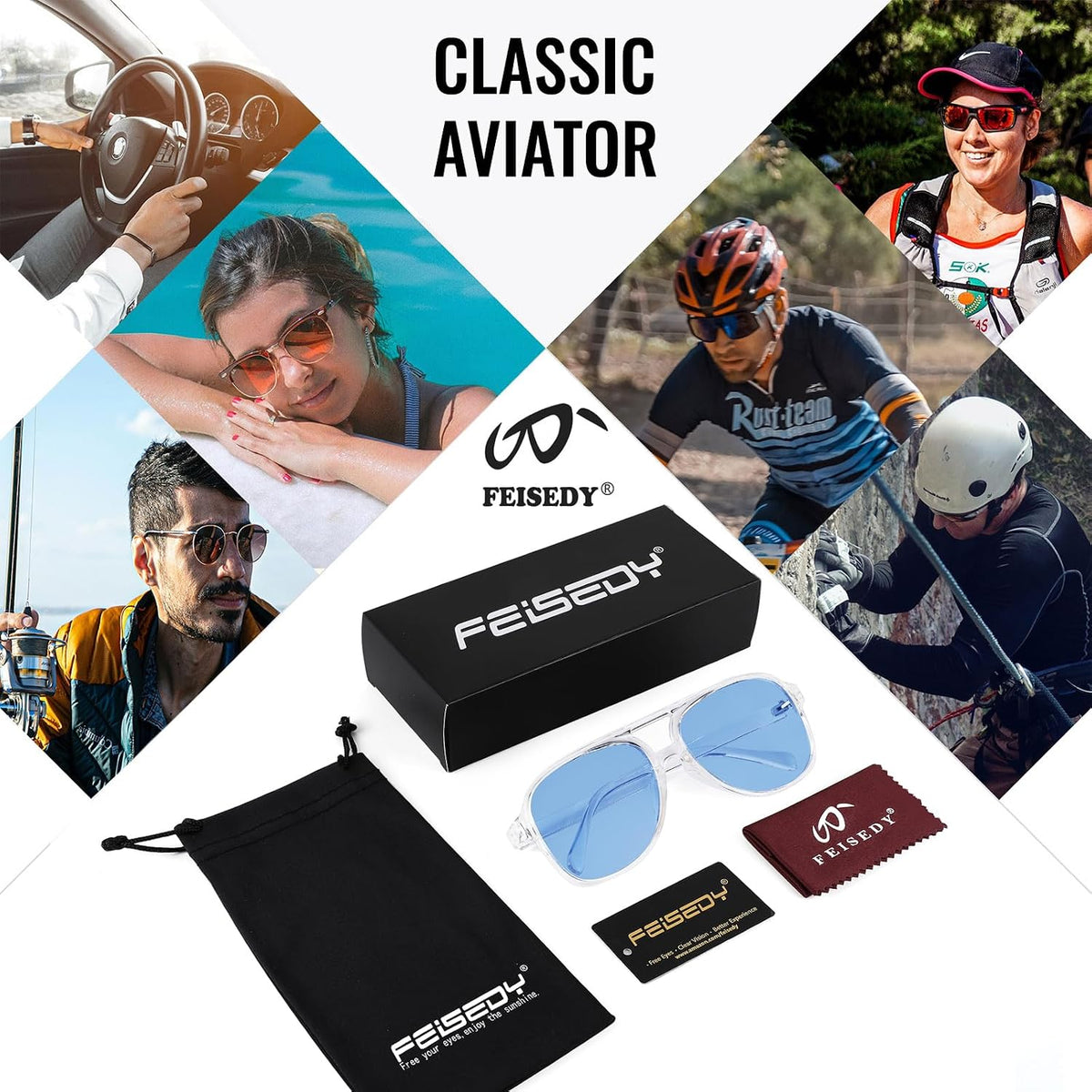 ÉÌƷͼƬ 133 | B0CB543WBD | FEISEDY Vintage Retro 70s Plastic Aviator Sunglasses Women Men Classic Large Squared Frame B2751