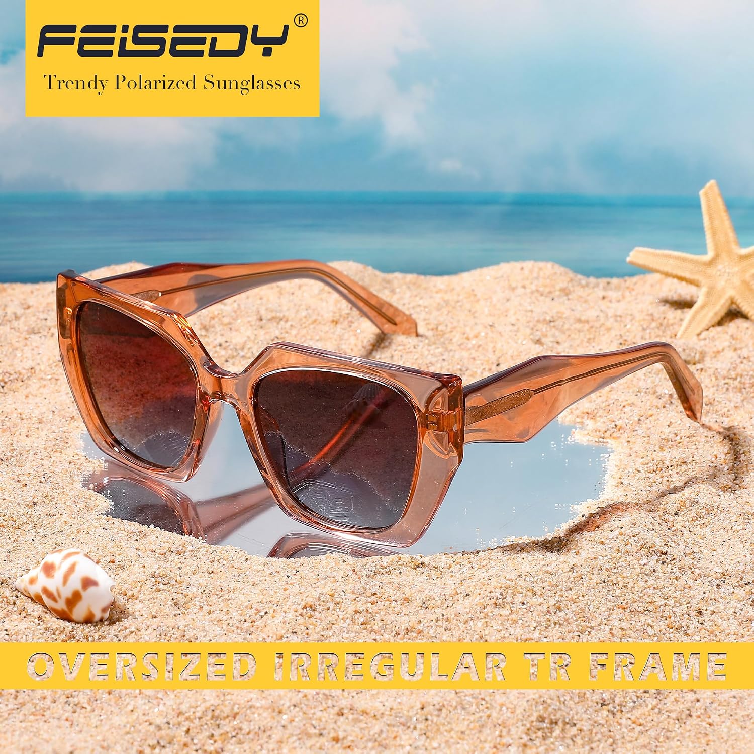 商品图片 47 | B0CNCTSQ2Z | FEISEDY Trendy Polarized Sunglasses, Oversized Irregular TR Frame for Women Men, Retro Shades UV400 B0016