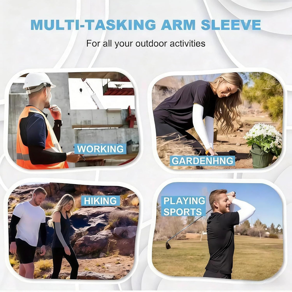 商品图片 6 | B0GQTGQB7J | 2 Pairs Arm Sleeves for Men Women, Sun Protection Sports Compression Arm Covers Straight Tube Ice Silk Sleeves for Outdoor