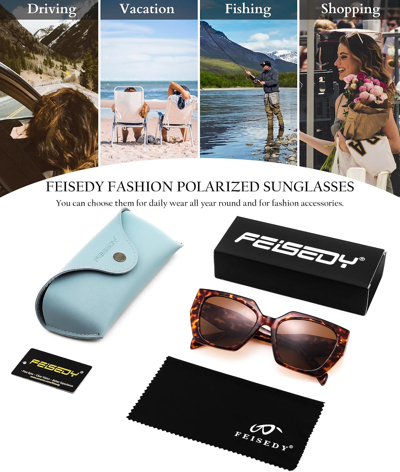 商品图片 22 | B0CNCTSQ2Z | FEISEDY Trendy Polarized Sunglasses, Oversized Irregular TR Frame for Women Men, Retro Shades UV400 B0016