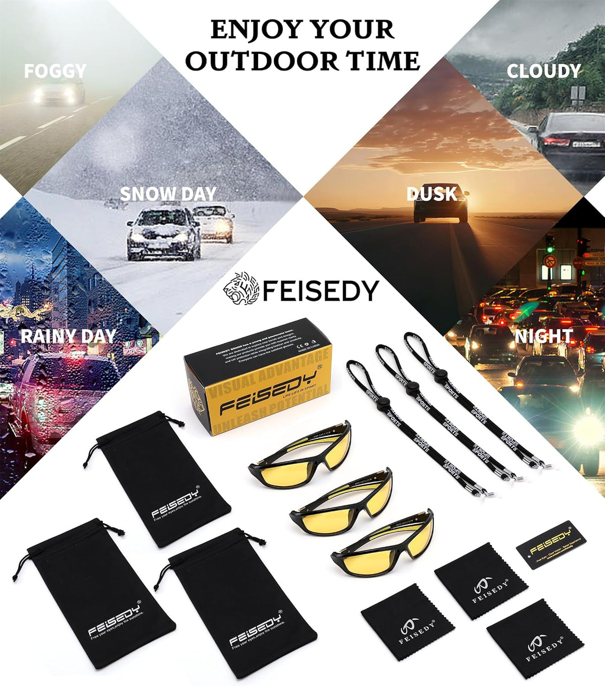 ÉÌƷͼƬ 35 | B0FG2NFPX3 | FEISEDY 3 Pack Polarized Sports Sunglasses for Men, Wrap Around Frame, UV400 Protection, Fishing Driving Cycling B2674