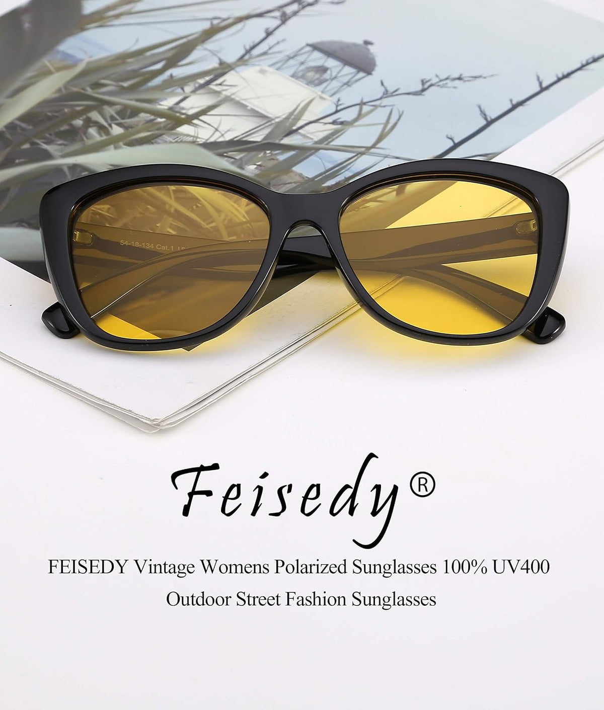 ÉÌƷͼƬ 47 | B07M9V125F | FEISEDY Polarized Vintage Sunglasses American Womens Square Jackie O Cat Eye Sunglasses B2451