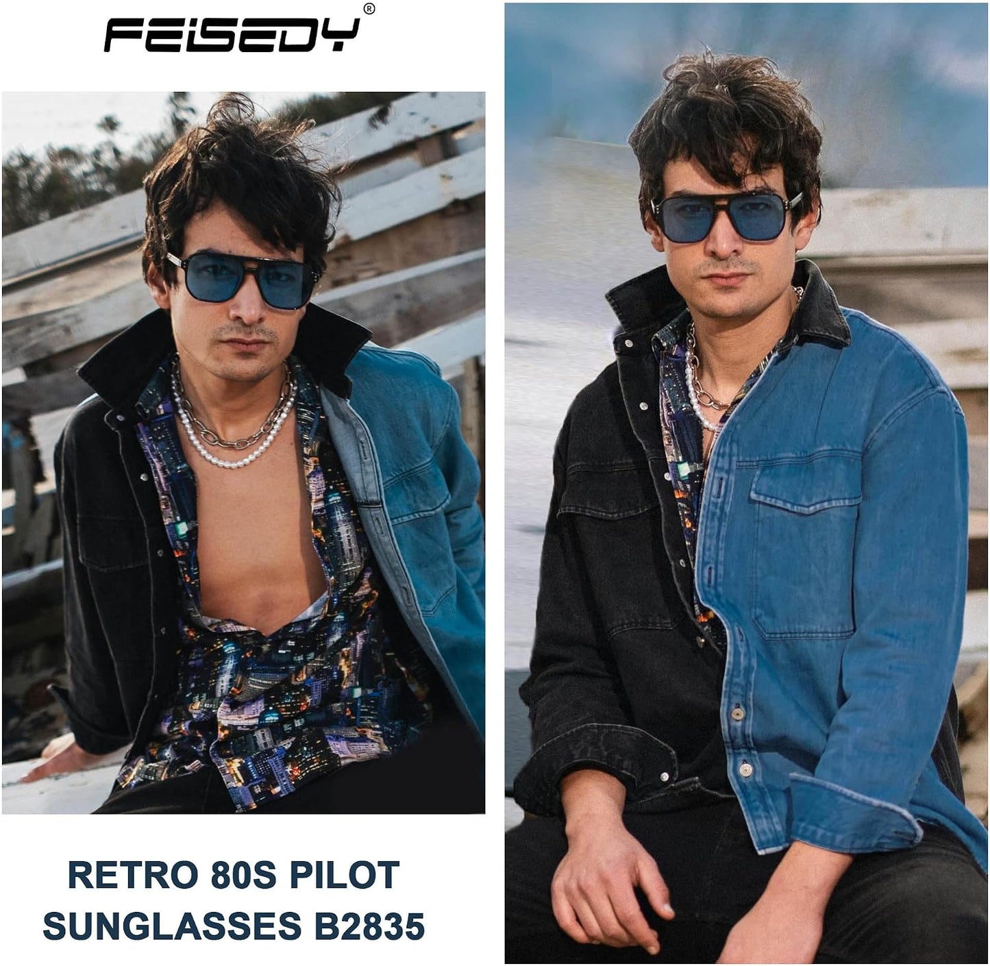 商品图片 104 | B09J8999GR | FEISEDY Retro Square Aviator Sunglasses Women Men 70s Vintage Trendy Plastic Frame Sun Glasses B2835