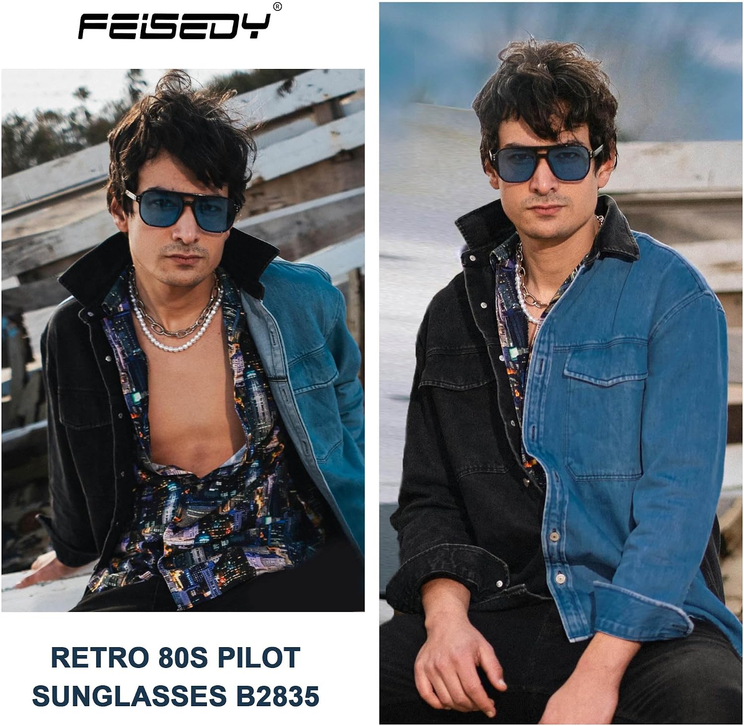 商品图片 104 | B09J8999GR | FEISEDY Retro Square Aviator Sunglasses Women Men 70s Vintage Trendy Plastic Frame Sun Glasses B2835