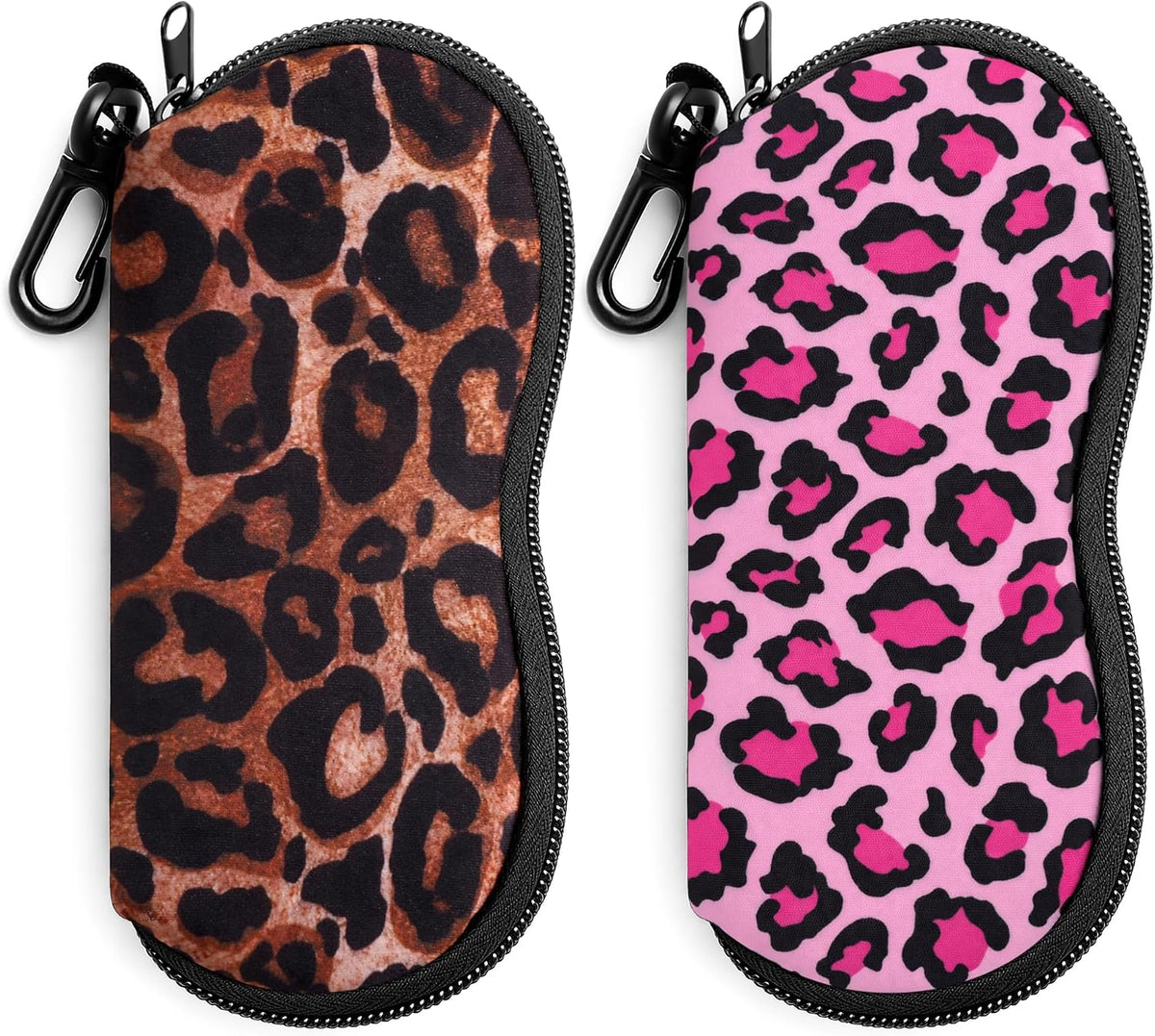 Yellow Leopard + Pink Leopard | B0GFY88844 | FEISEDY 2Pack Sunglasses Soft Case Ultra Light Neoprene Zipper Portable Eyeglass Pouch with Belt Clip B0385