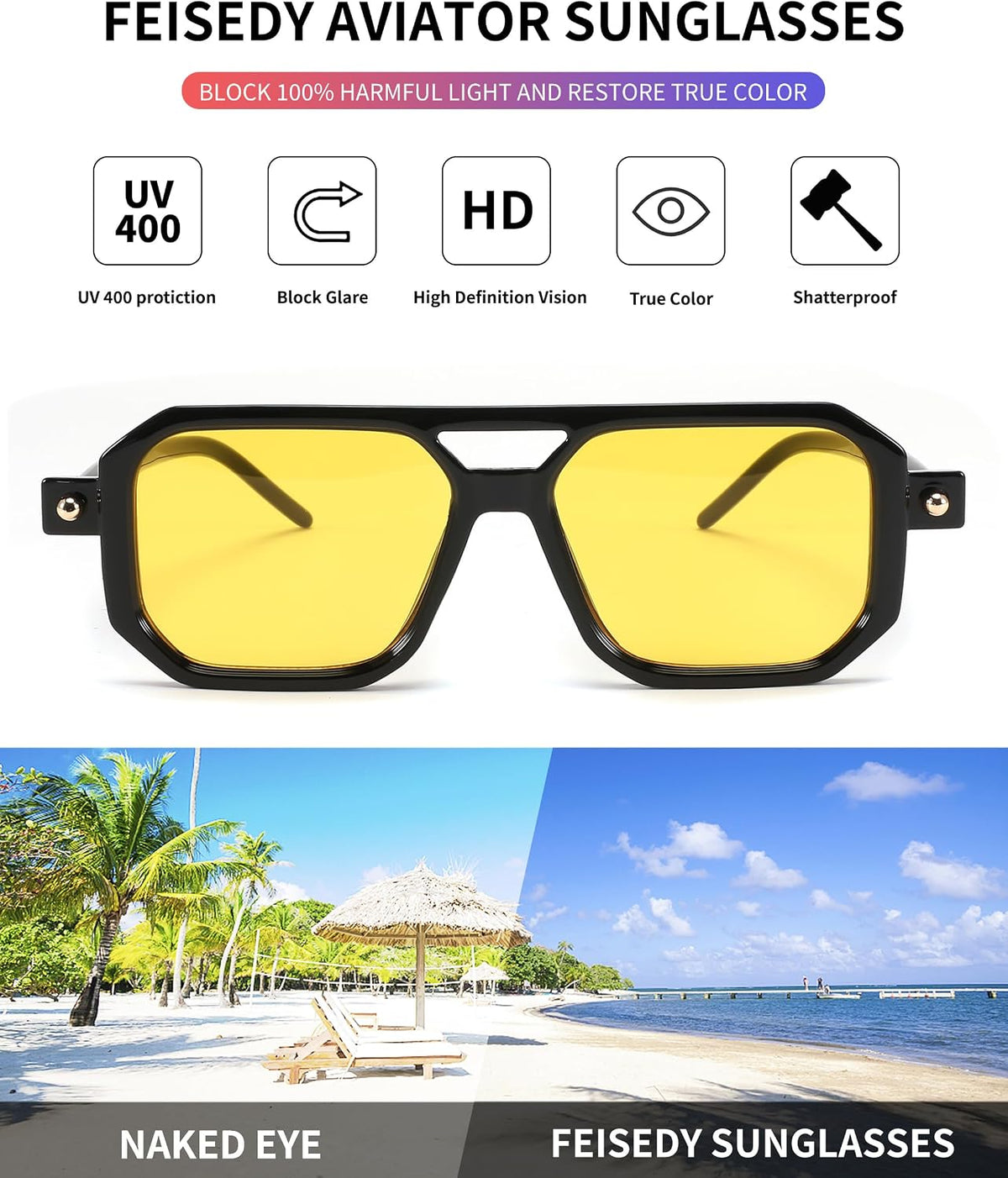 ÉÌƷͼƬ 211 | B09YTJ4FQZ | FEISEDY Vintage Square 70s Flat Aviator Sunglasses Women Men Classic Retro Stylish Frame UV400 Sunglasses B2622