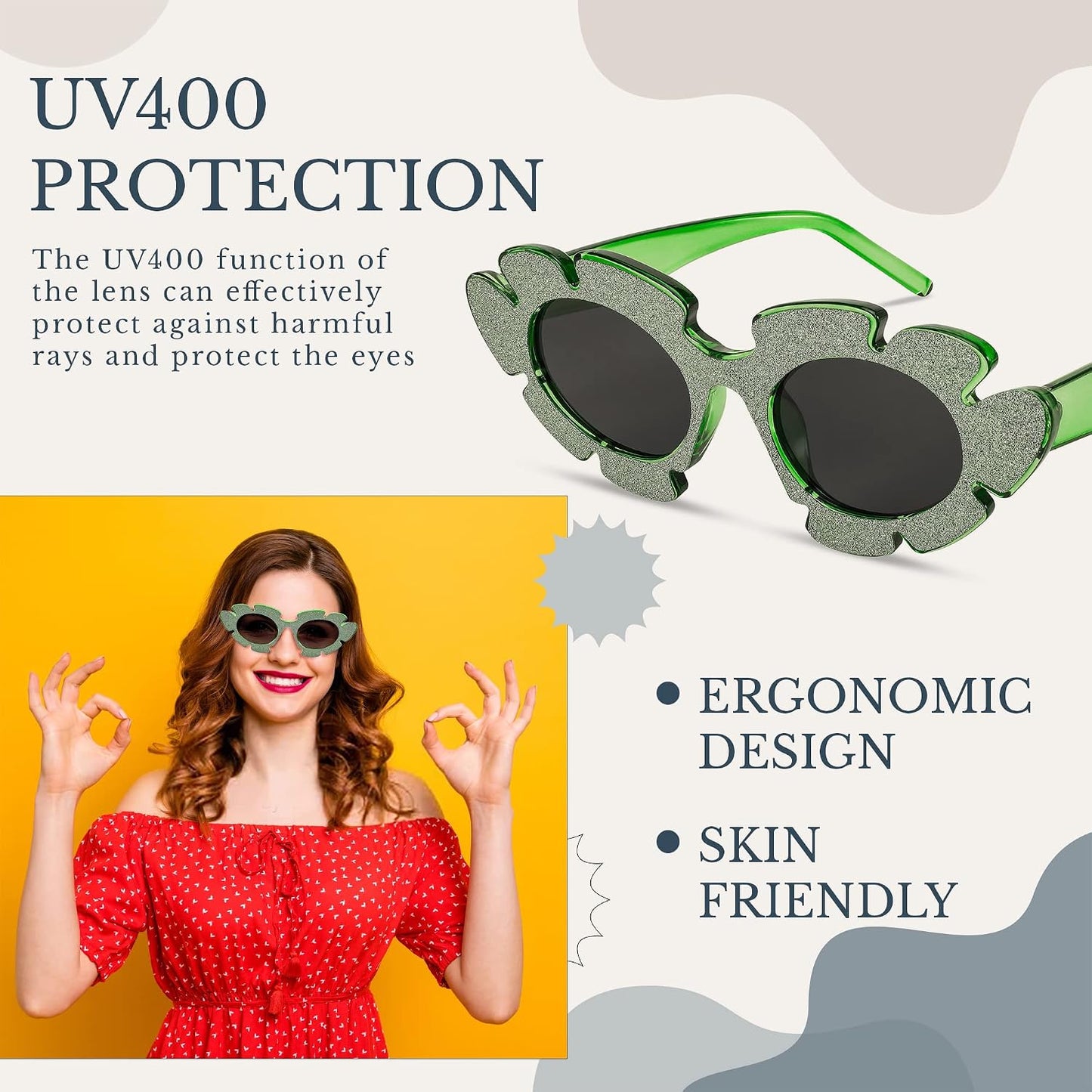 商品图片 5 | B0BRCJF4HH | FEISEDY Trendy Cat Eye Sunglasses Flower-shaped Frames Retro Diamond Cateye Eyewear for Women Men Oversized Sunglasses B2370