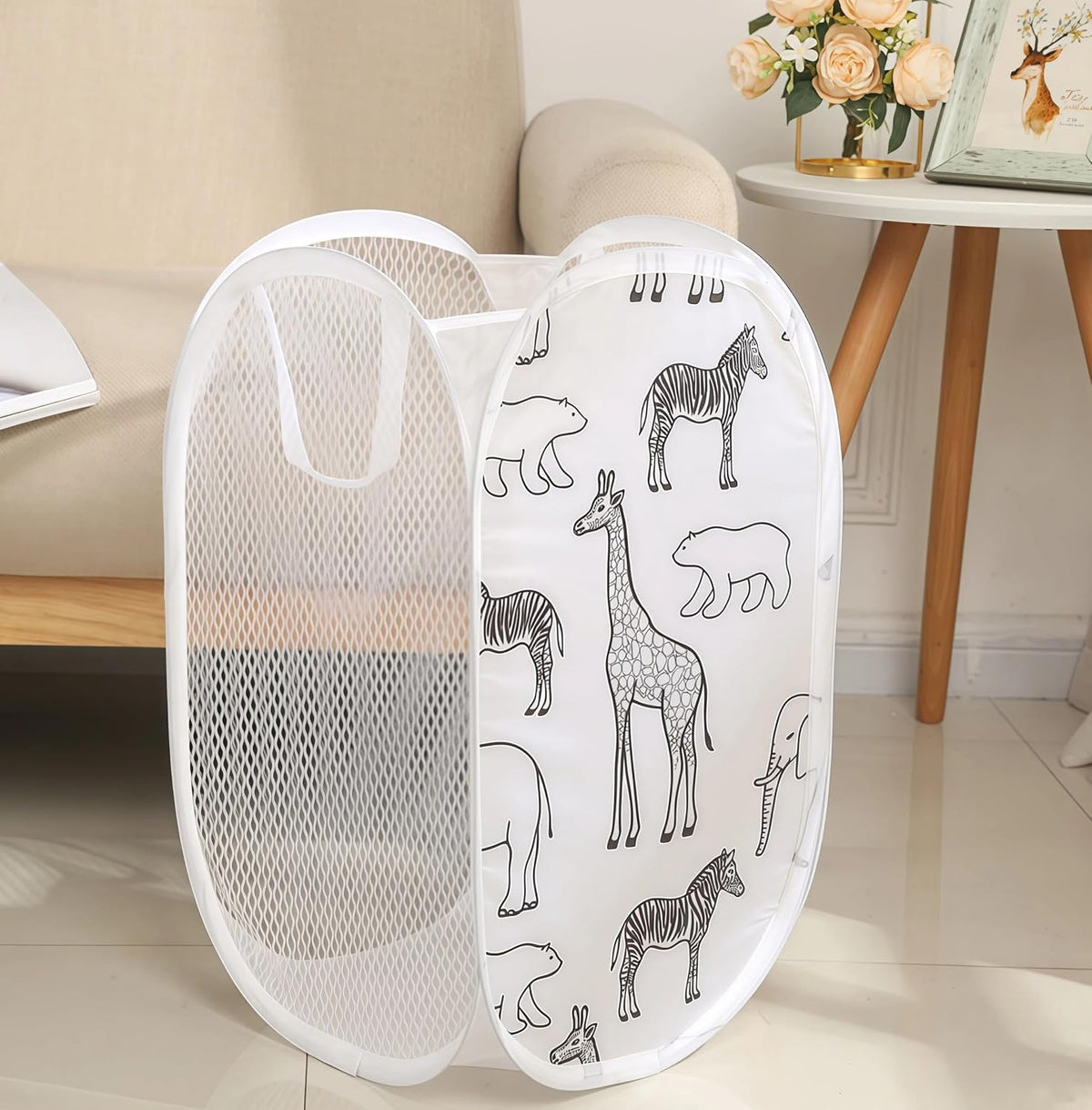 Default Title | B0FWXS6RK9 | Collapsible Mesh Laundry Baskets, Hamper with Cute Print, Space-Saving for Clothes Storage, Breathable & Sturdy, Black/White