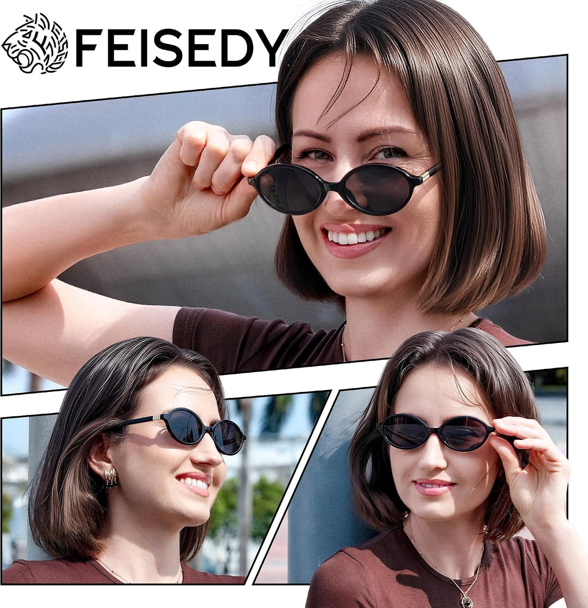 ÉÌƷͼƬ 33 | B0DTHVTKB5 | FEISEDY Retro Oval Sunglasses for Women 90s Narrow Round Lightweight Shades Y2k Trendy Sunnies B1171