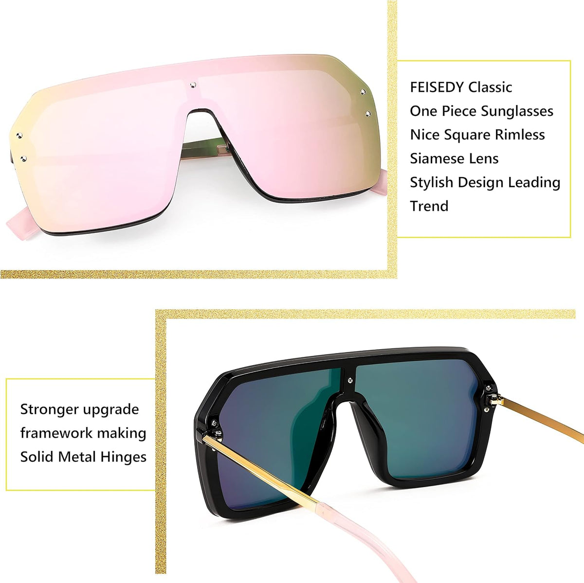 ÉÌƷͼƬ 5 | B0854JYPB2 | FEISEDY Classic Siamese One Piece Sunglasses Nice Rimless Stylish Retro Design for Women Men B2574