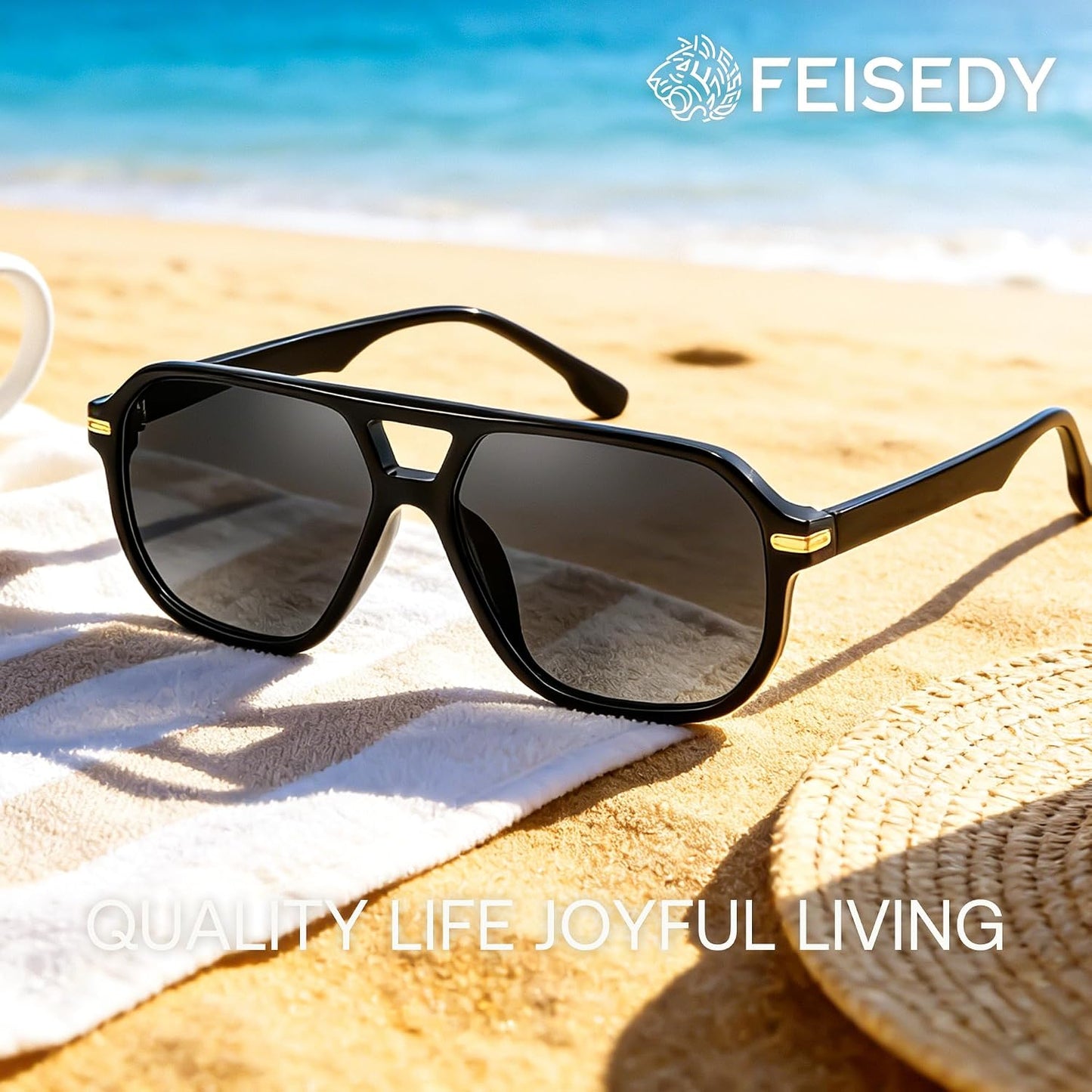 商品图片 17 | B0GTPJLQQN | FEISEDY Women Men Aviator Sunglasses UV400 Protection, Retro Trendy Square Frame for Driving Fishing Outdoor Daily B0425
