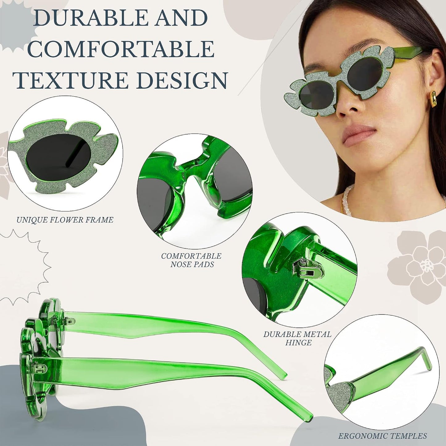 商品图片 4 | B0BRCJF4HH | FEISEDY Trendy Cat Eye Sunglasses Flower-shaped Frames Retro Diamond Cateye Eyewear for Women Men Oversized Sunglasses B2370