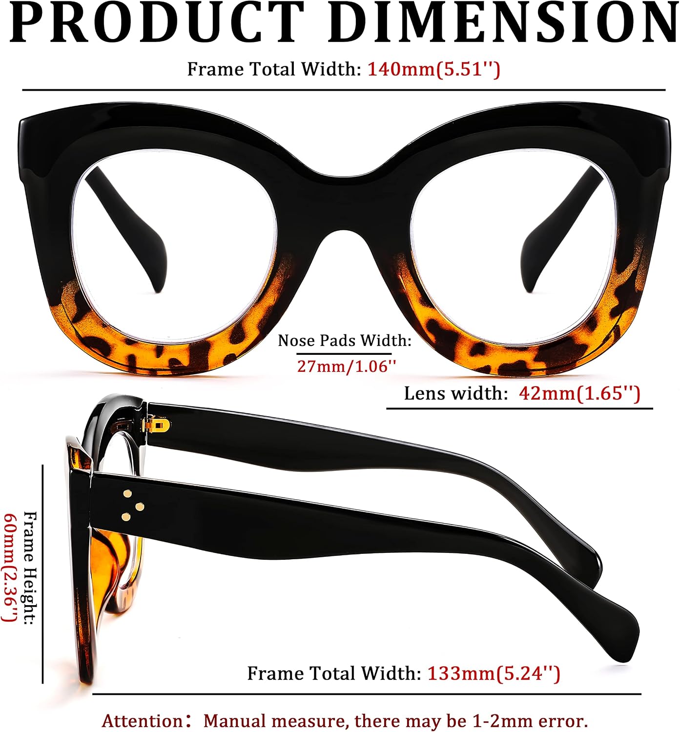 商品图片 12 | B0BGXNJFW2 | FEISEDY Retro Oversized Blue Light Blocking Reading Glasses Thick Frame Anti Glare Digital Eyestrain Readers B2980