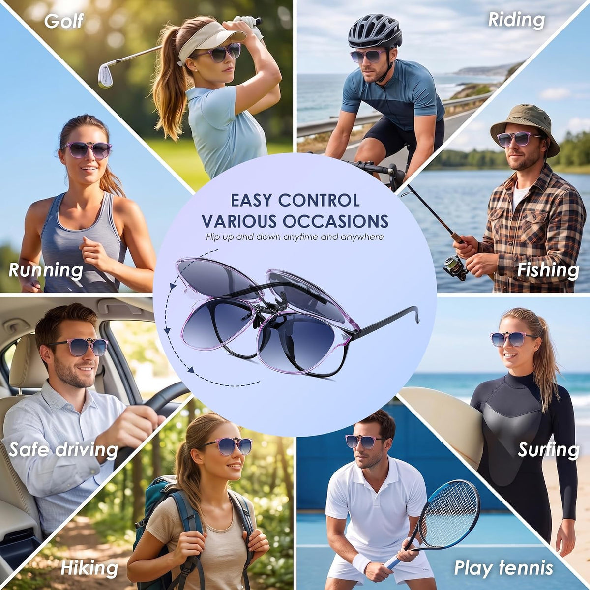 商品图片 21 | B0HDSX3PVB | FEISEDY Polarized Flip-Up Clip On Sunglasses Over Prescription B0486
