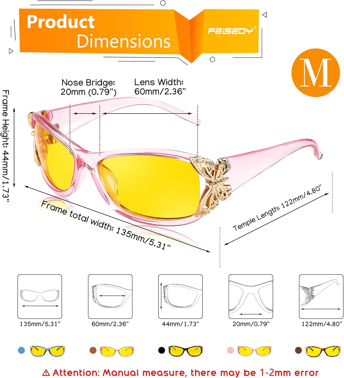 商品图片 20 | B081YY5RM3 | FEISEDY Classic Womens Night Glasses Driving Anti Glare Wrap Around Yellow Sunglasses B2548