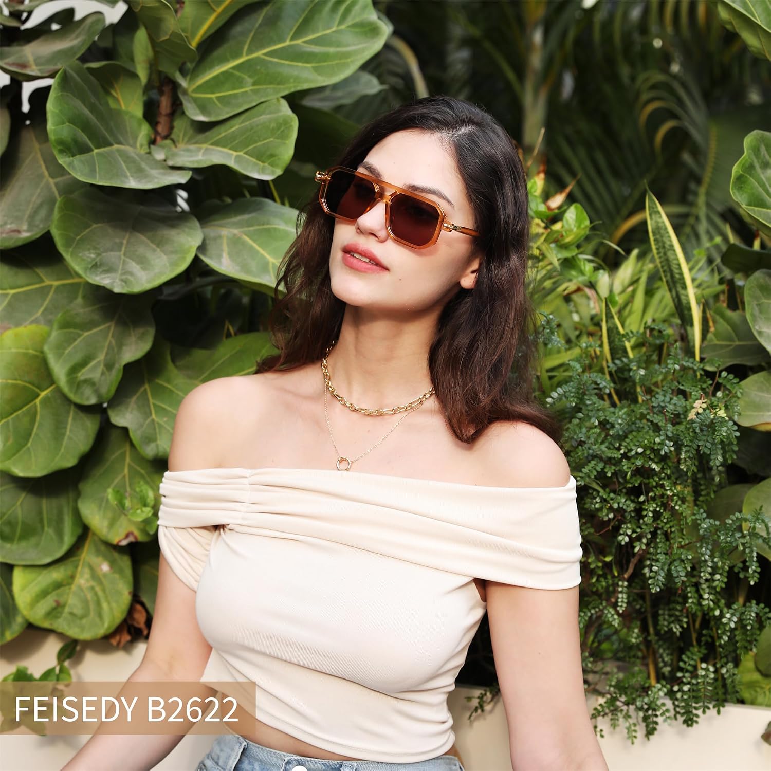 商品图片 116 | B09YTJ4FQZ | FEISEDY Vintage Square 70s Flat Aviator Sunglasses Women Men Classic Retro Stylish Frame UV400 Sunglasses B2622
