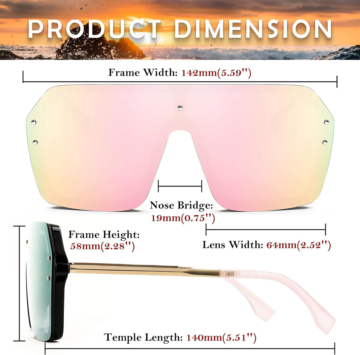 ÉÌƷͼƬ 4 | B0854JYPB2 | FEISEDY Classic Siamese One Piece Sunglasses Nice Rimless Stylish Retro Design for Women Men B2574