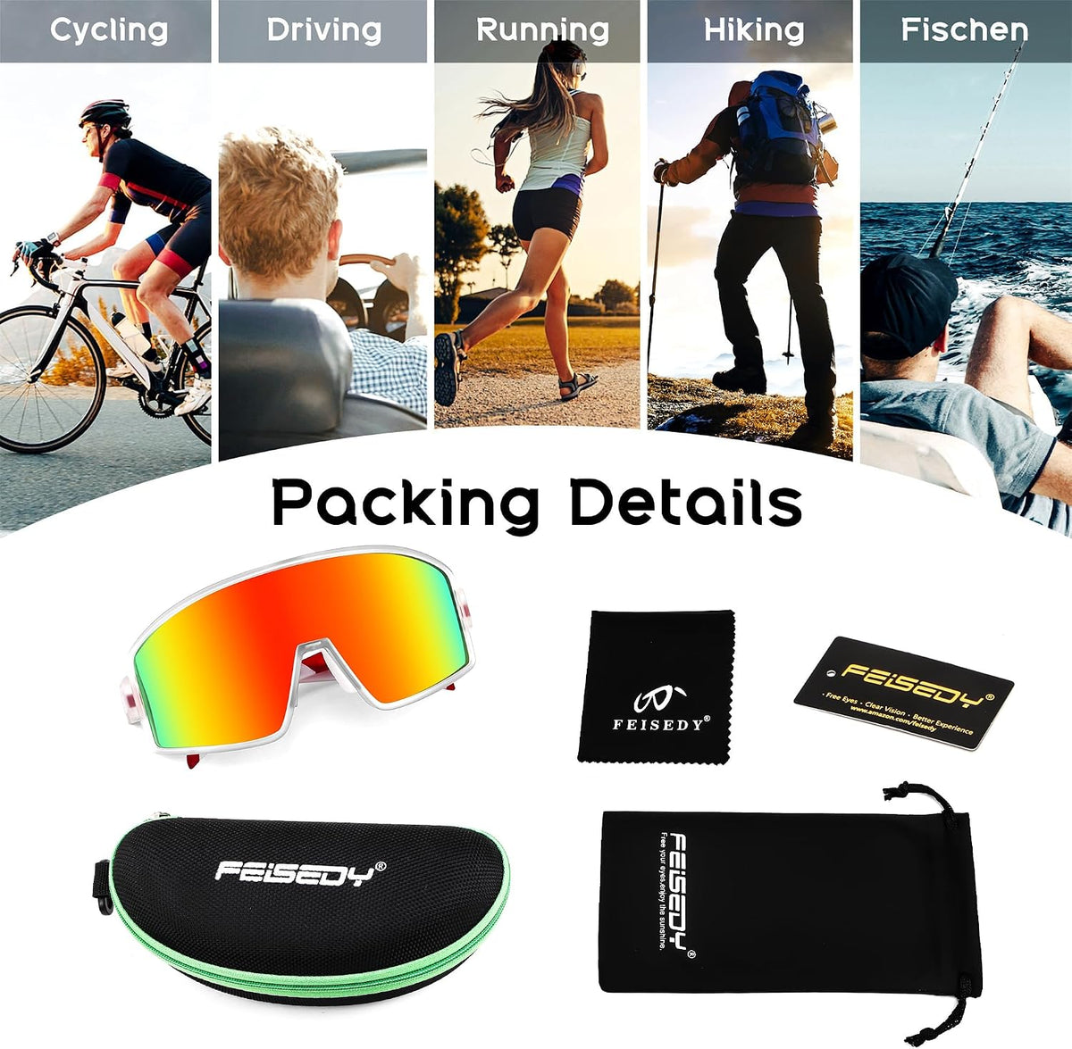 ÉÌƷͼƬ 43 | B0CTT71RHP | FEISEDY Polarized Sports Sunglasses for Men Women Youth Cycling Glasses Baseball Softball Sunglasses B2368