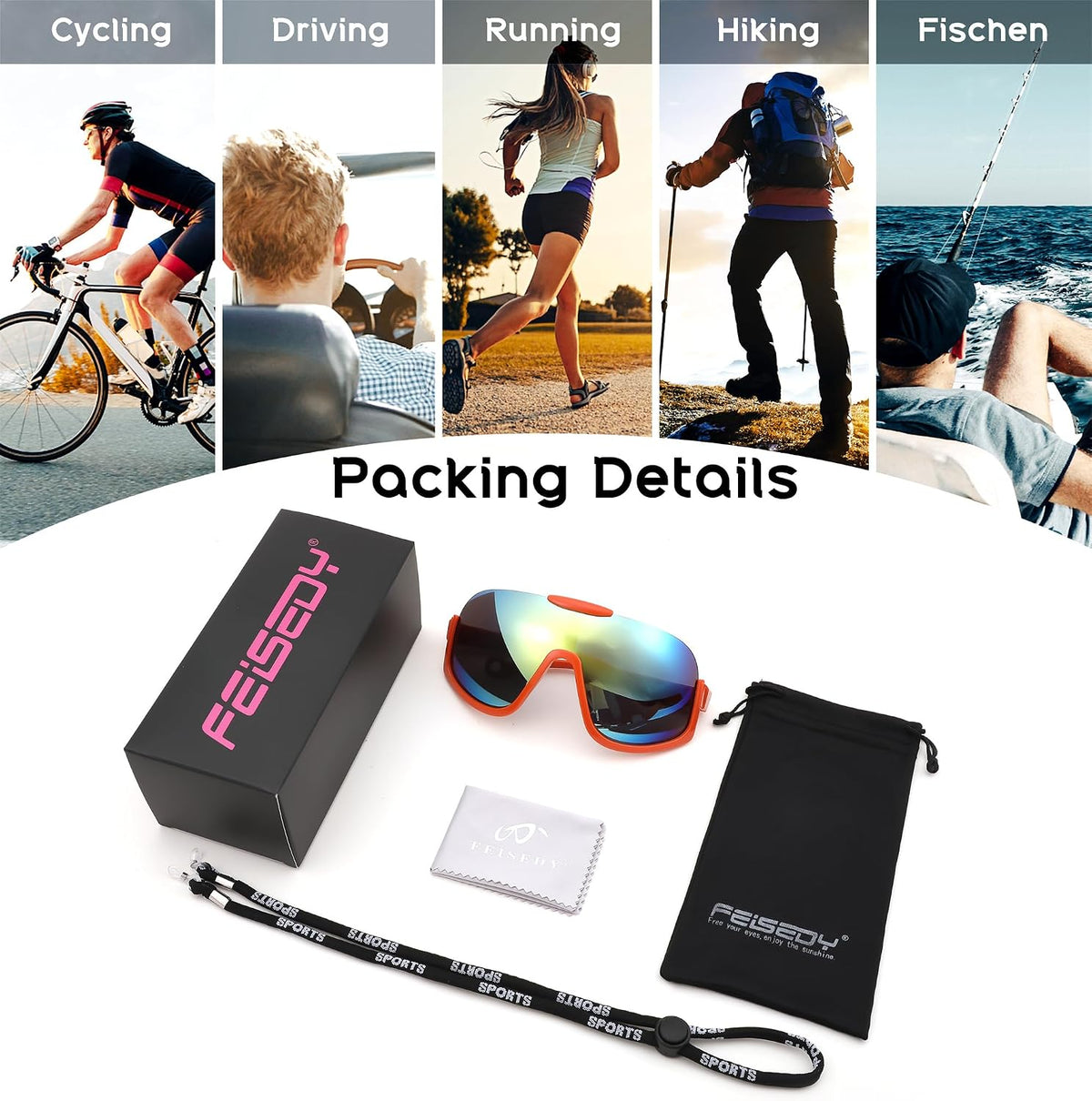 ÉÌƷͼƬ 42 | B0CQT2FXLN | FEISEDY Sunglasses Men Women Oversized Fashion Sports Baseball Fishing Skiing Running Golf Adults Teens Half Frame B0012