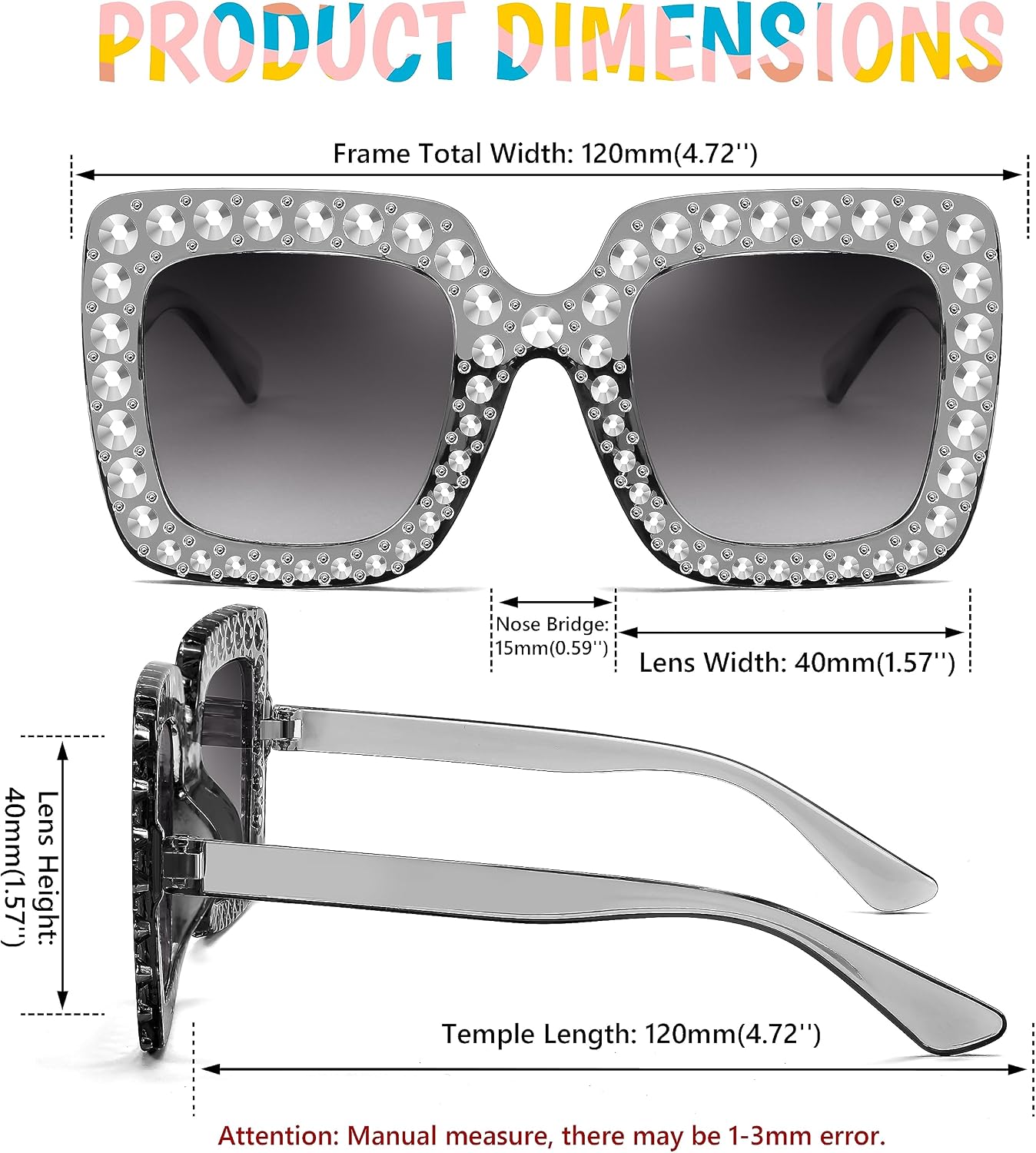 商品图片 27 | B0CFHLB4YT | FEISEDY Kids Sunglasses for Girls Oversized Square Sparkling Party Sun Glasses Lightweight Fashion Shades B0053