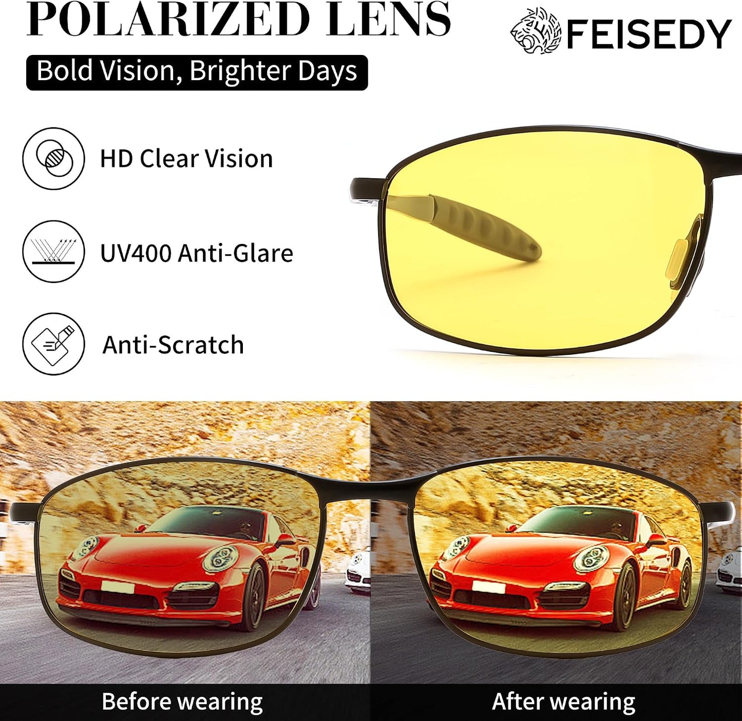 商品图片 53 | B07GSRV2H5 | FEISEDY Rectangle Polarized Square Sunglasses for Men Women B2444