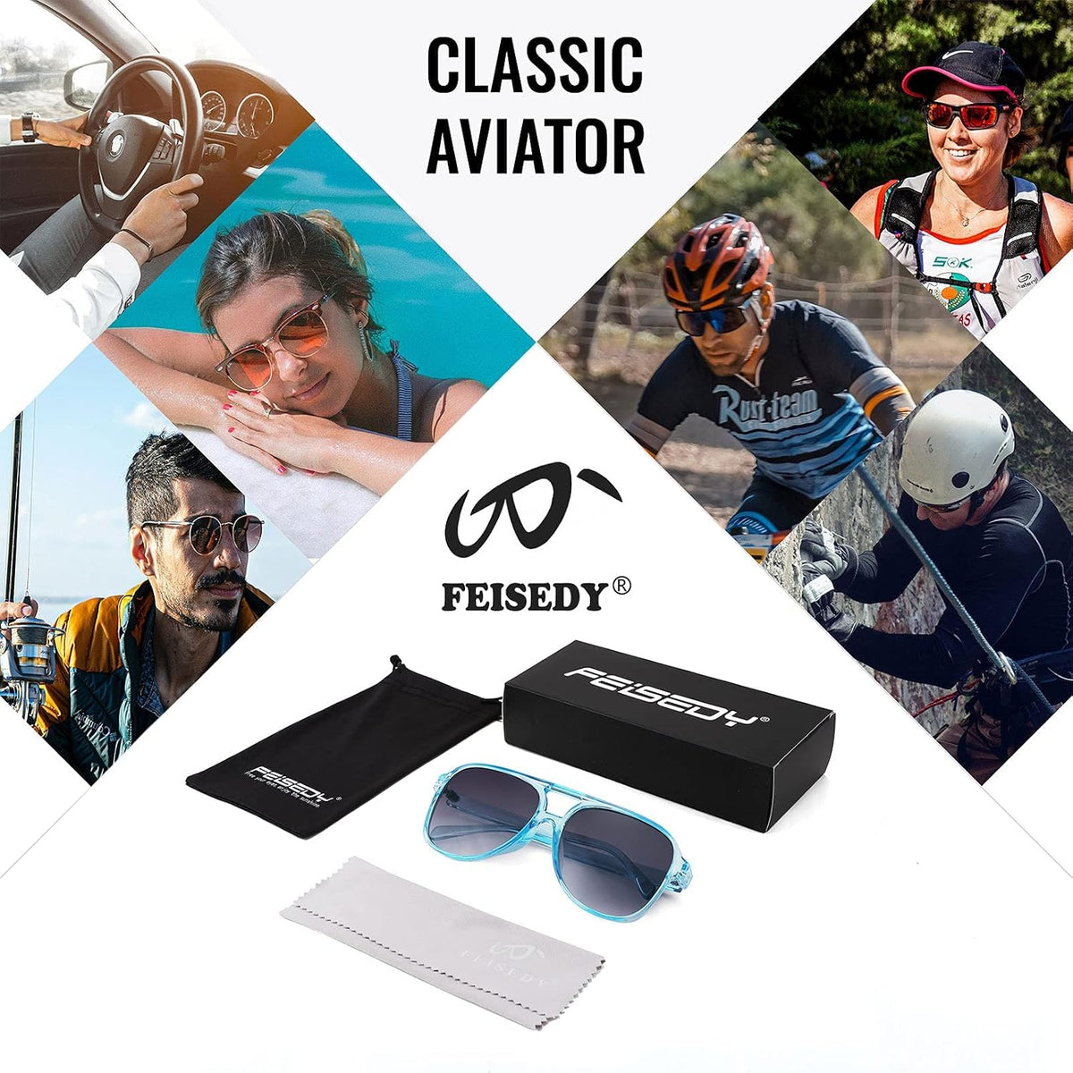 ÉÌƷͼƬ 139 | B0CB543WBD | FEISEDY Vintage Retro 70s Plastic Aviator Sunglasses Women Men Classic Large Squared Frame B2751