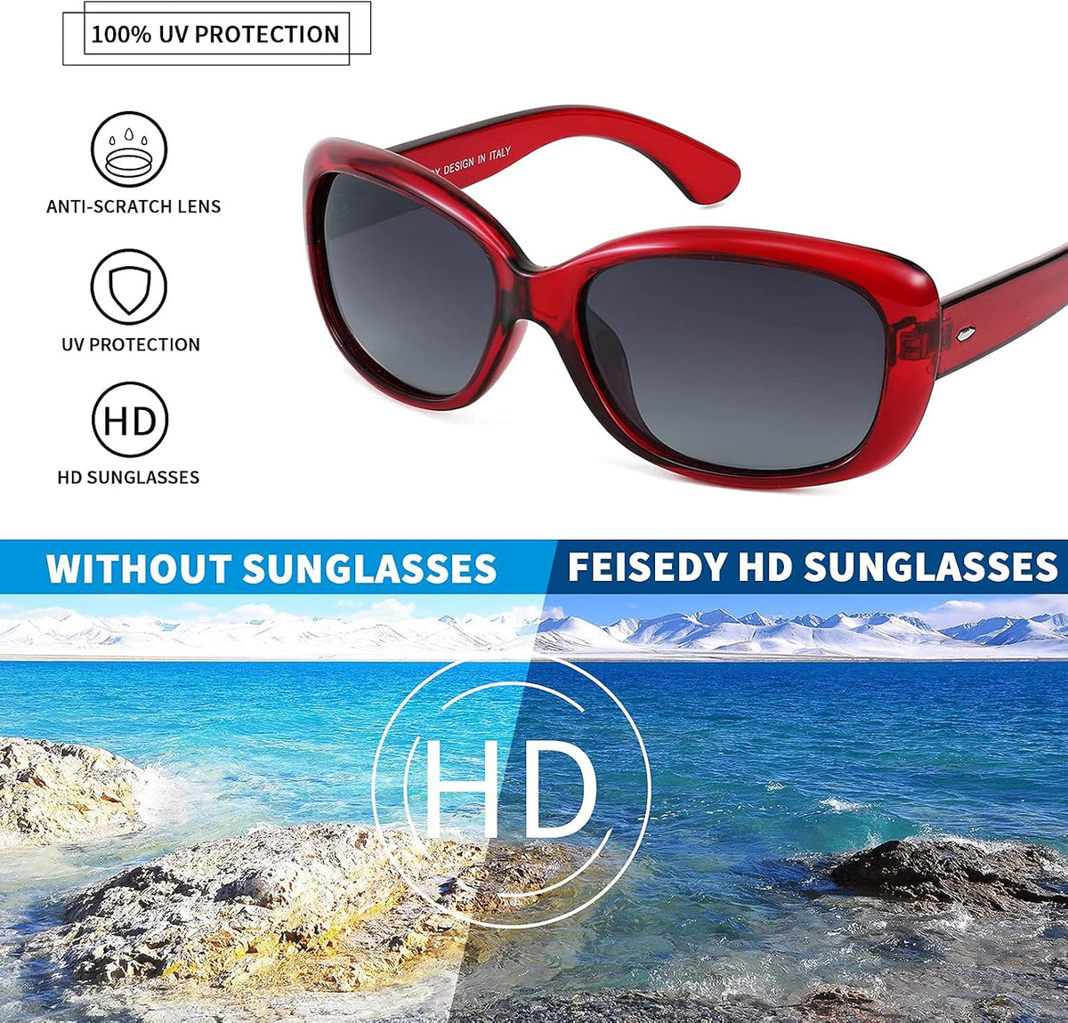 ÉÌƷͼƬ 14 | B094CJFYW6 | FEISEDY Vintage Square Polarized Sunglasses for Women Men Havana Thick Wrap Around Sun Glasses UV400 B2703