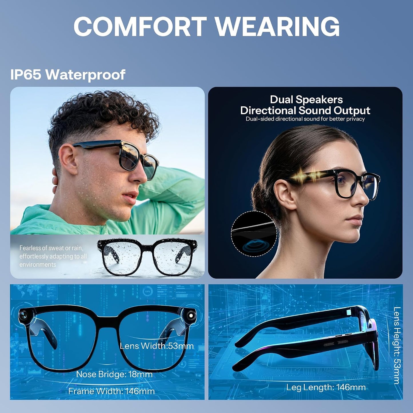 商品图片 5 | B0H6SGQRMD | FEISEDY AI Smart Glasses with Camera, Real-Time Translation&Recording, AI Assistant, Open-Ear Bluetooth Audio, Photo Capture, Smart Eyewear for Travel Business & Daily Use B1736 (Photochromic Lenses)