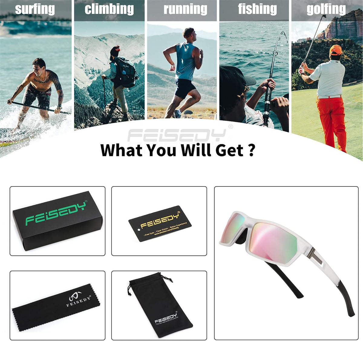 ÉÌƷͼƬ 14 | B0CWV23RCP | FEISEDY Polarized Sports Sunglasses for Men Women Youth Baseball Cycling Running Glasses UV400 Protection B0135