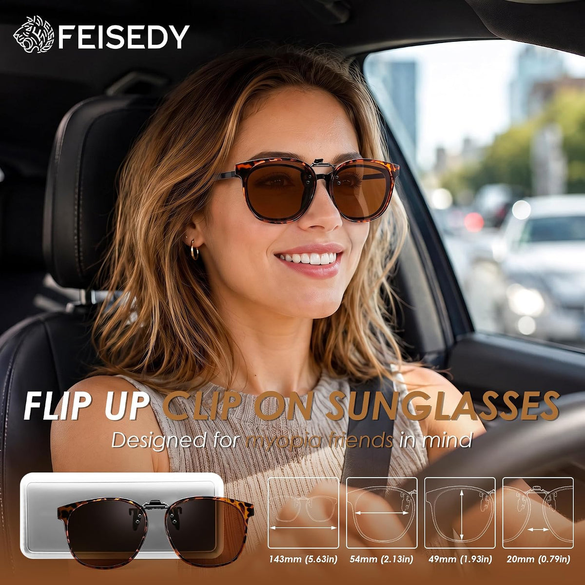 商品图片 37 | B0HDSX3PVB | FEISEDY Polarized Flip-Up Clip On Sunglasses Over Prescription B0486
