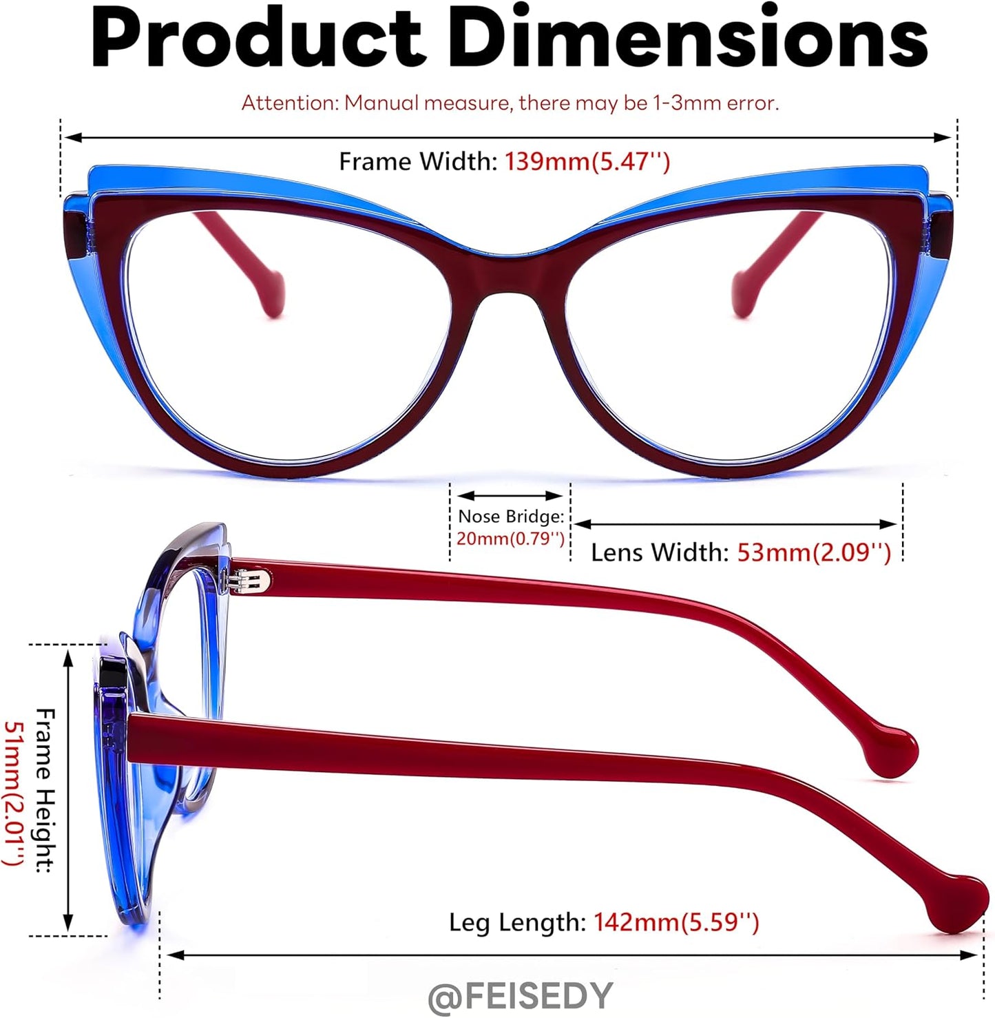 商品图片 6 | B0CGNLZQFZ | FEISEDY Women Cateye Blue Light Blocking Glasses Fake Nerd Clear Computer Eyewear TR Fashion Frame B0040