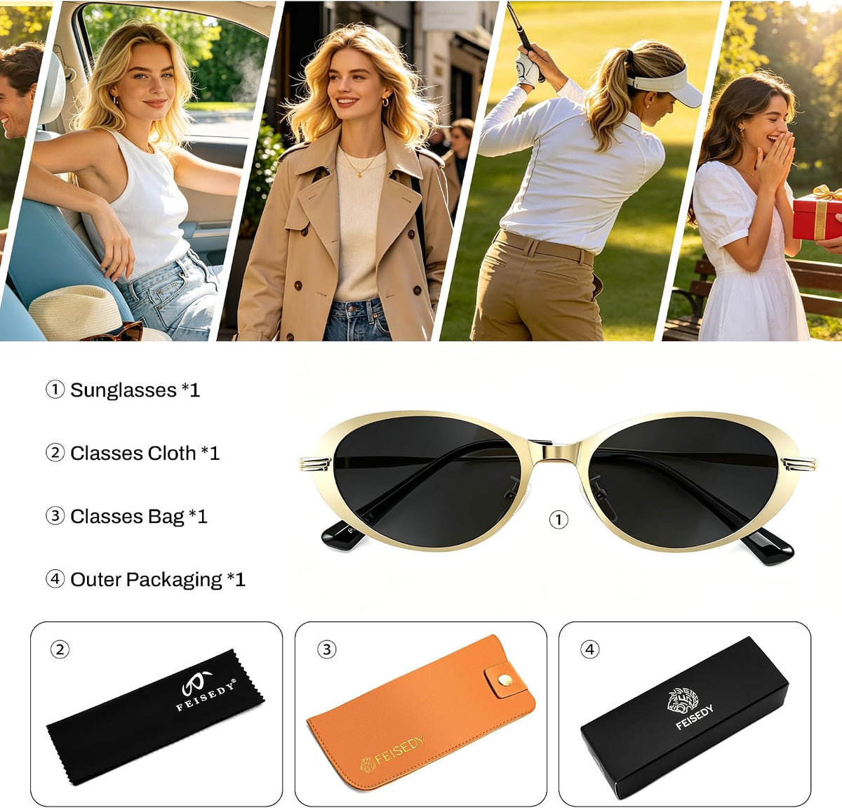 ÉÌƷͼƬ 34 | B0GVDPV1W4 | FEISEDY Metal Oval Sunglasses UV400 Protection for Women and Men B0429