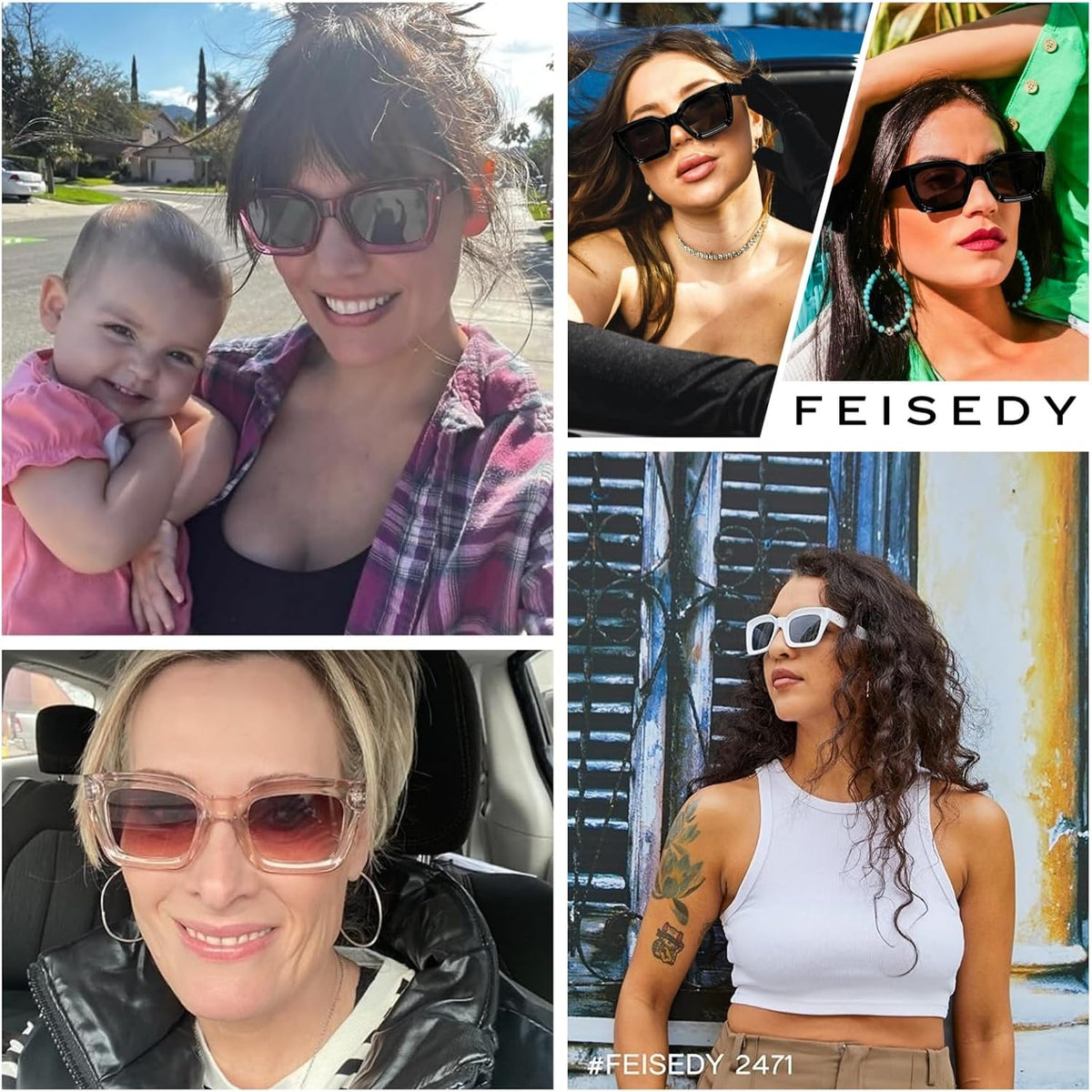 ÉÌƷͼƬ 55 | B07MNGNLNT | FEISEDY Classic Women Sunglasses Fashion Thick Square Sun Glasses B2471