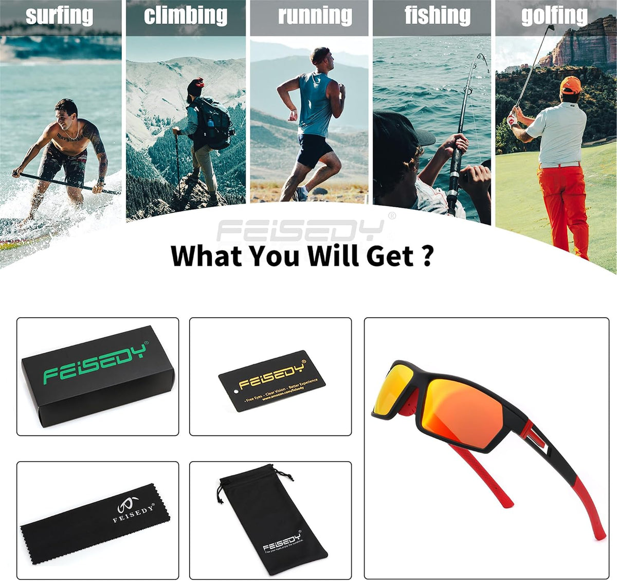 ÉÌƷͼƬ 28 | B0CWV23RCP | FEISEDY Polarized Sports Sunglasses for Men Women Youth Baseball Cycling Running Glasses UV400 Protection B0135