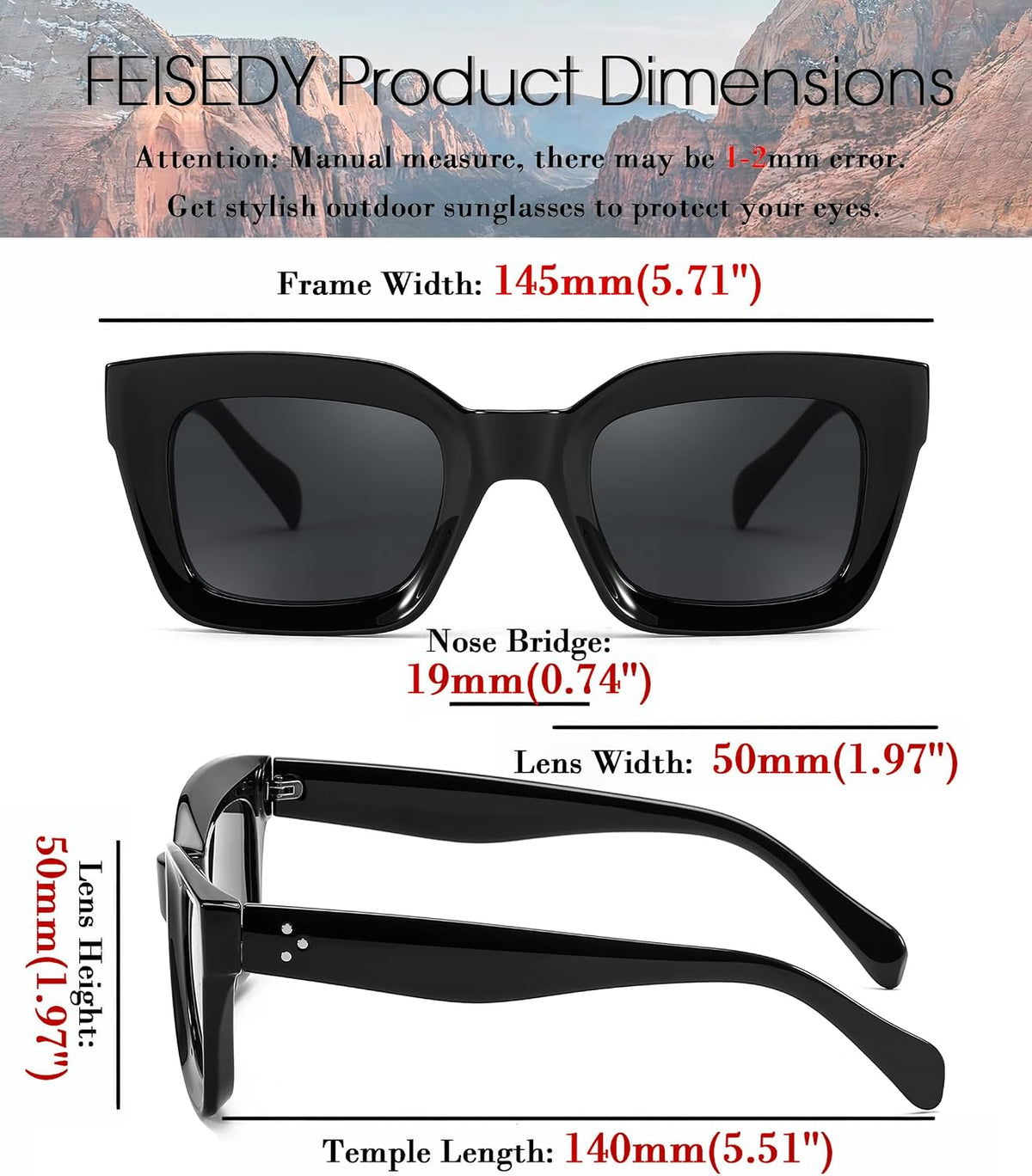ÉÌƷͼƬ 95 | B07MNGNLNT | FEISEDY Classic Women Sunglasses Fashion Thick Square Sun Glasses B2471