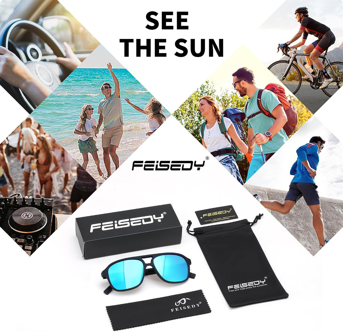 ÉÌƷͼƬ 7 | B0CWTR5T38 | FEISEDY Polarized Aviator Sunglasses for Men Women Lightweight TR Frame Double Bridge Square Pilot Sun Glasses Shades B0120