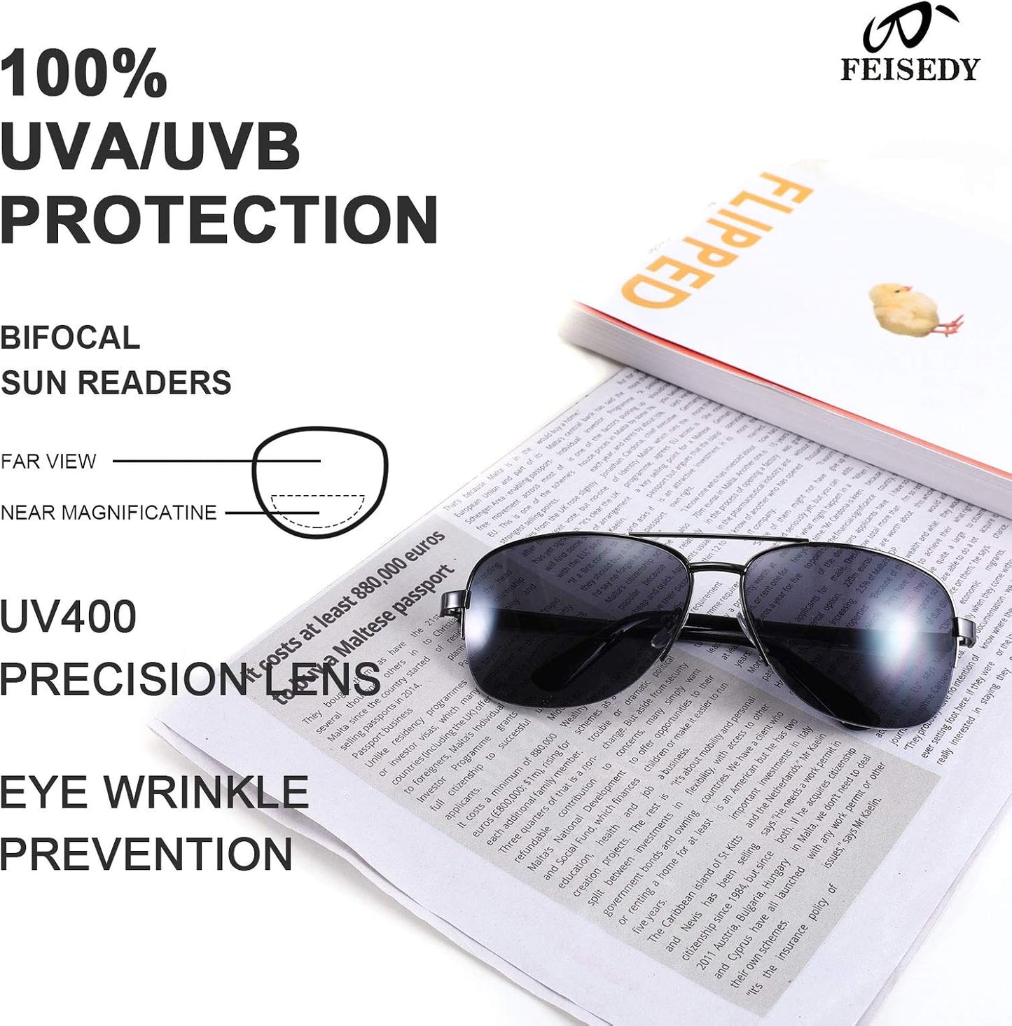 商品图片 5 | B08PDCKNN4 | FEISEDY Reader Sunglasses for Men Women Bifocal for Reading Under Sun Glasses B2718