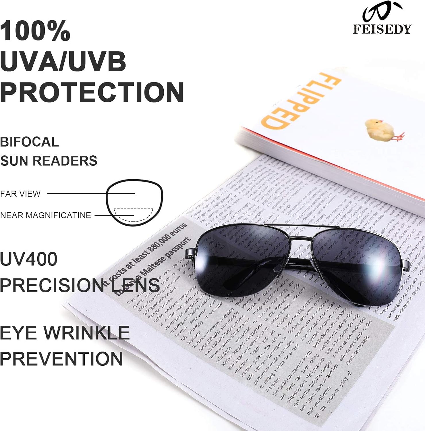 商品图片 5 | B08PDCKNN4 | FEISEDY Reader Sunglasses for Men Women Bifocal for Reading Under Sun Glasses B2718