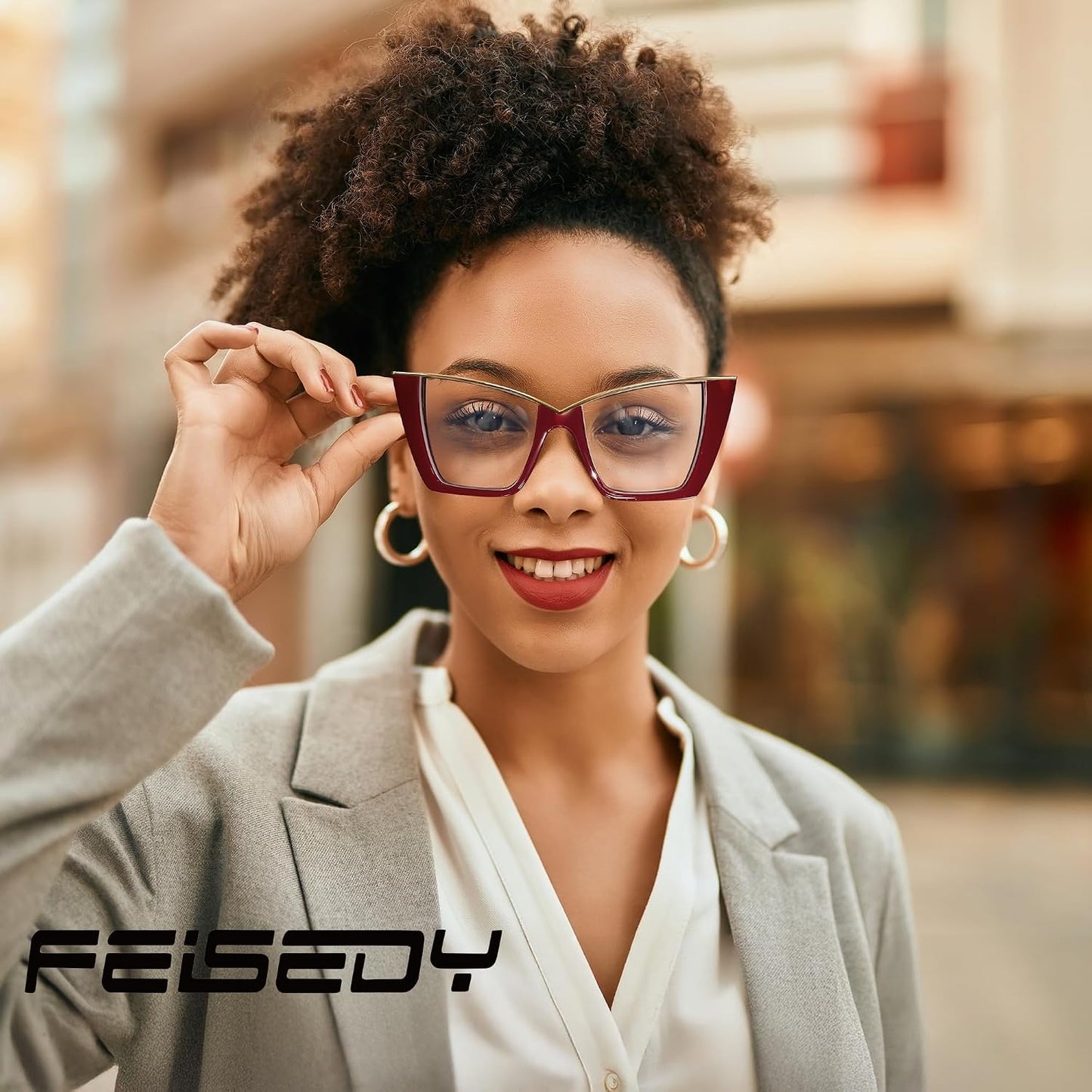 商品图片 35 | B0DGX4KTLX | FEISEDY Fashion Cat Eye Blue Light Blocking Glasses for Women Fake Retro Eyeglasses Oversized Stylish Eyewear Frame B0240