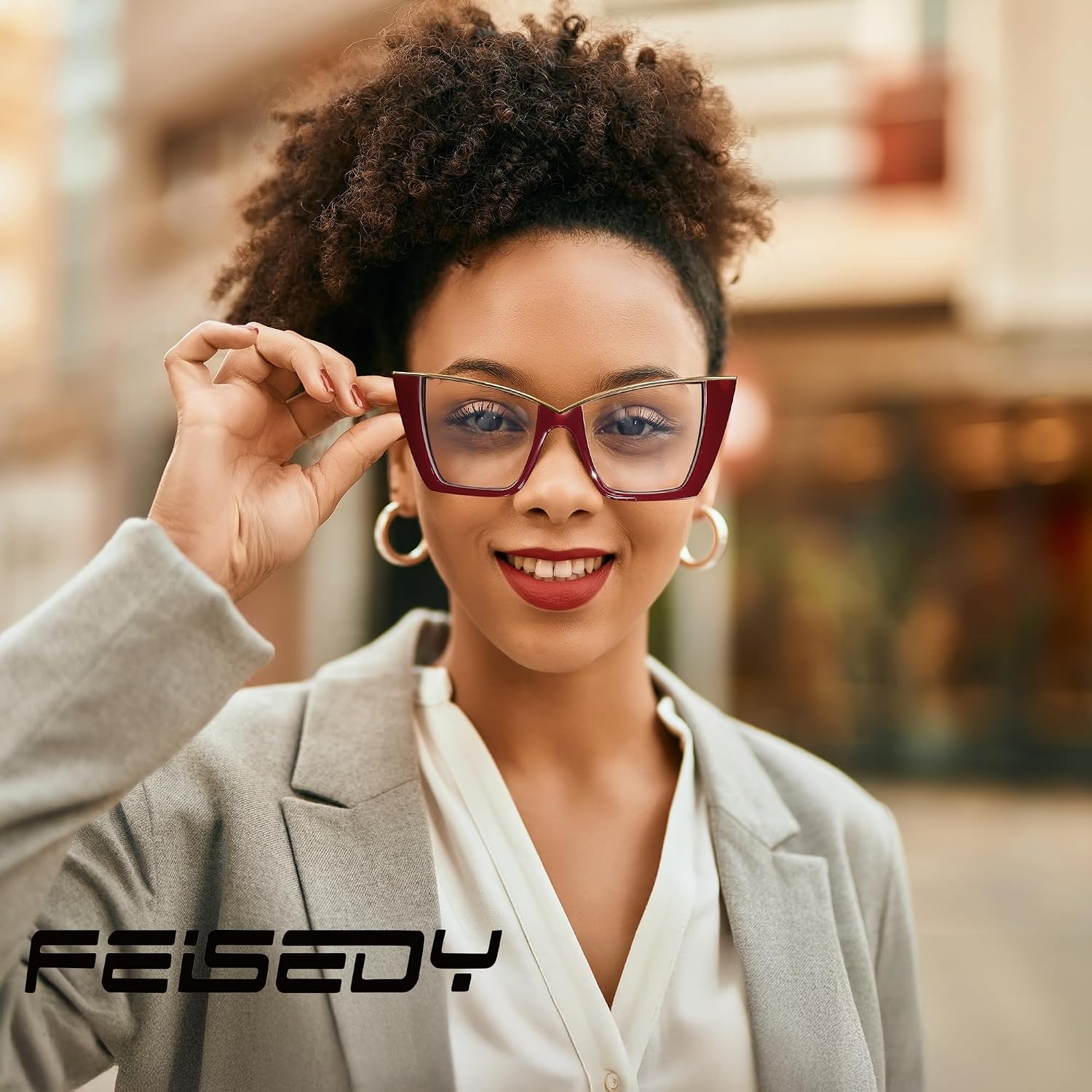 商品图片 35 | B0DGX4KTLX | FEISEDY Fashion Cat Eye Blue Light Blocking Glasses for Women Fake Retro Eyeglasses Oversized Stylish Eyewear Frame B0240