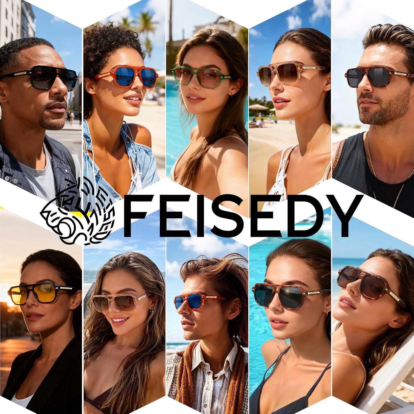 商品图片 5 | B0DSH2BVX5 | FEISEDY Polarized Aviator Sunglasses Men Women, Retro 70s Style Design - UV400 Protection, Driving & Daily Wear B0203