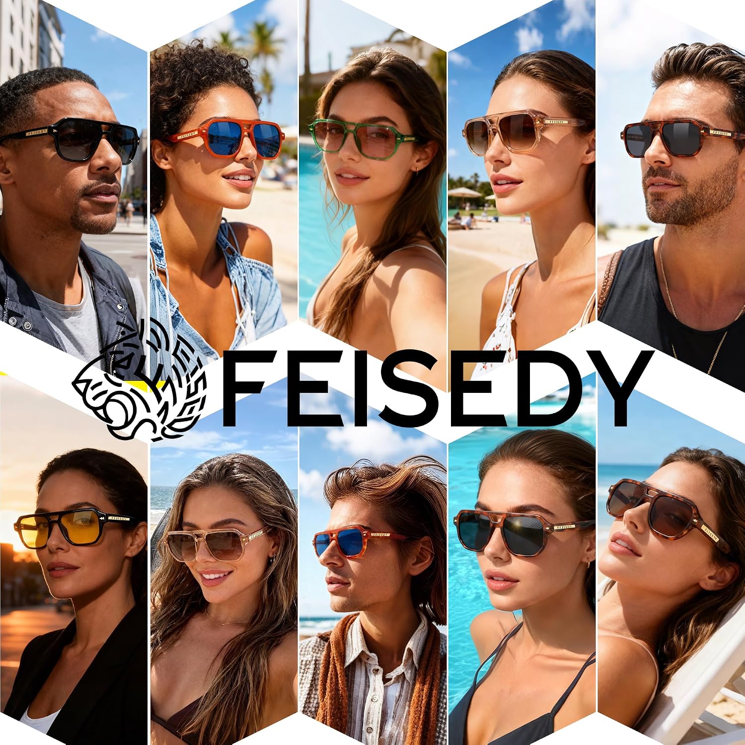 商品图片 5 | B0DSH2BVX5 | FEISEDY Polarized Aviator Sunglasses Men Women, Retro 70s Style Design - UV400 Protection, Driving & Daily Wear B0203