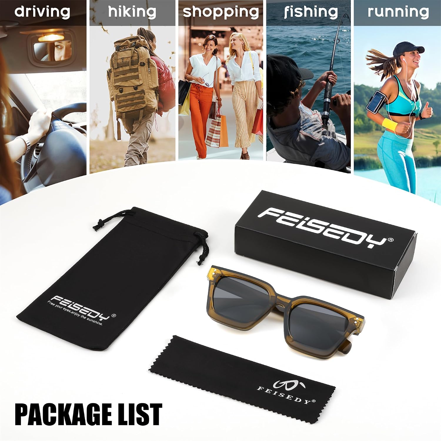 商品图片 16 | B0C9J9VMJL | FEISEDY Sunglasses Men Women Polarized, Chunky Square Thick Frame, Rectangle UV400 Shade Sun Glasses B2396