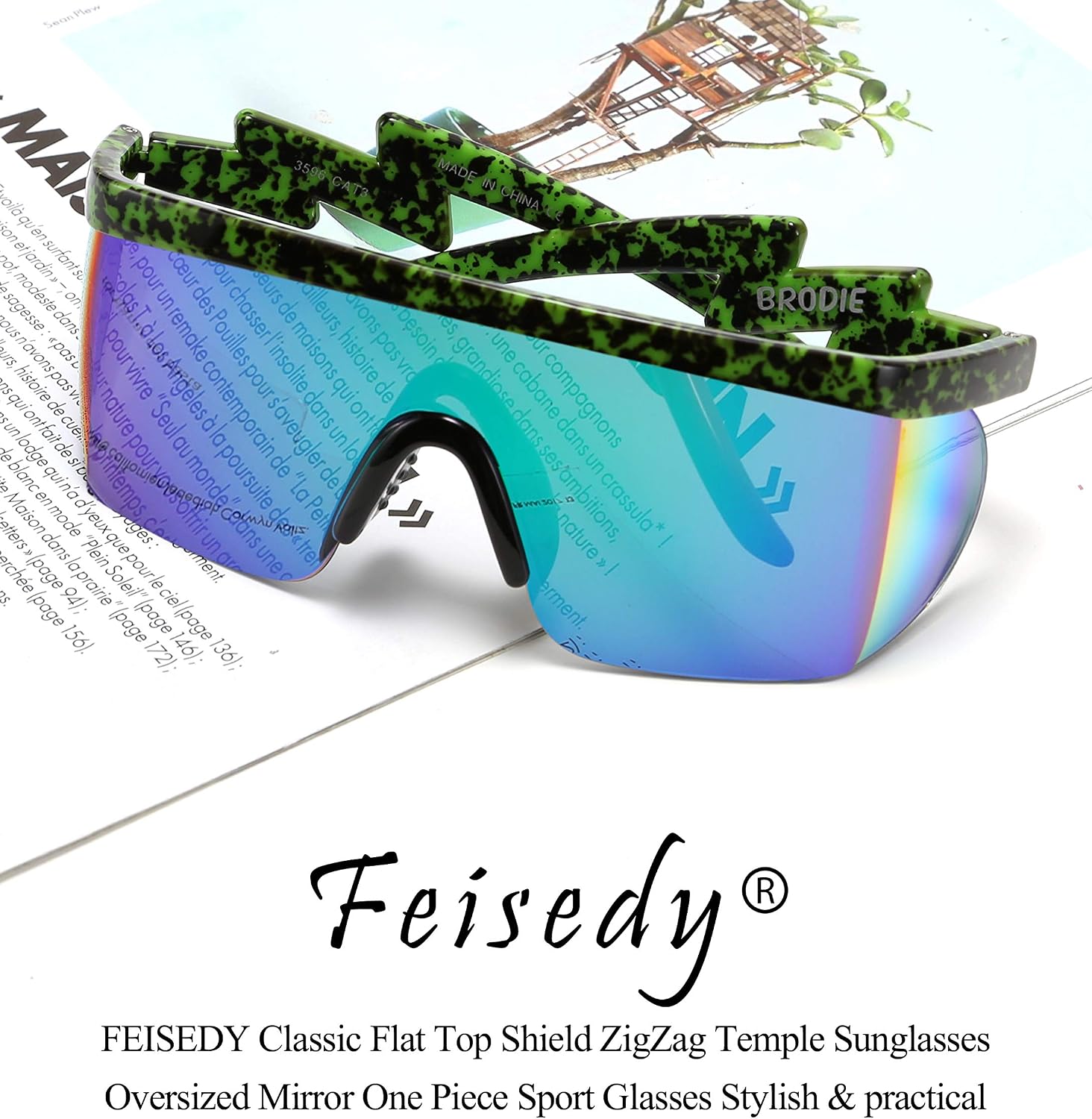 商品图片 55 | B096SD9GGG | FEISEDY Oversized Mirror Shield Sport 80s Sunglasses Ski Goggles Flat Top One Piece Futuristic Visor Women Men B2522